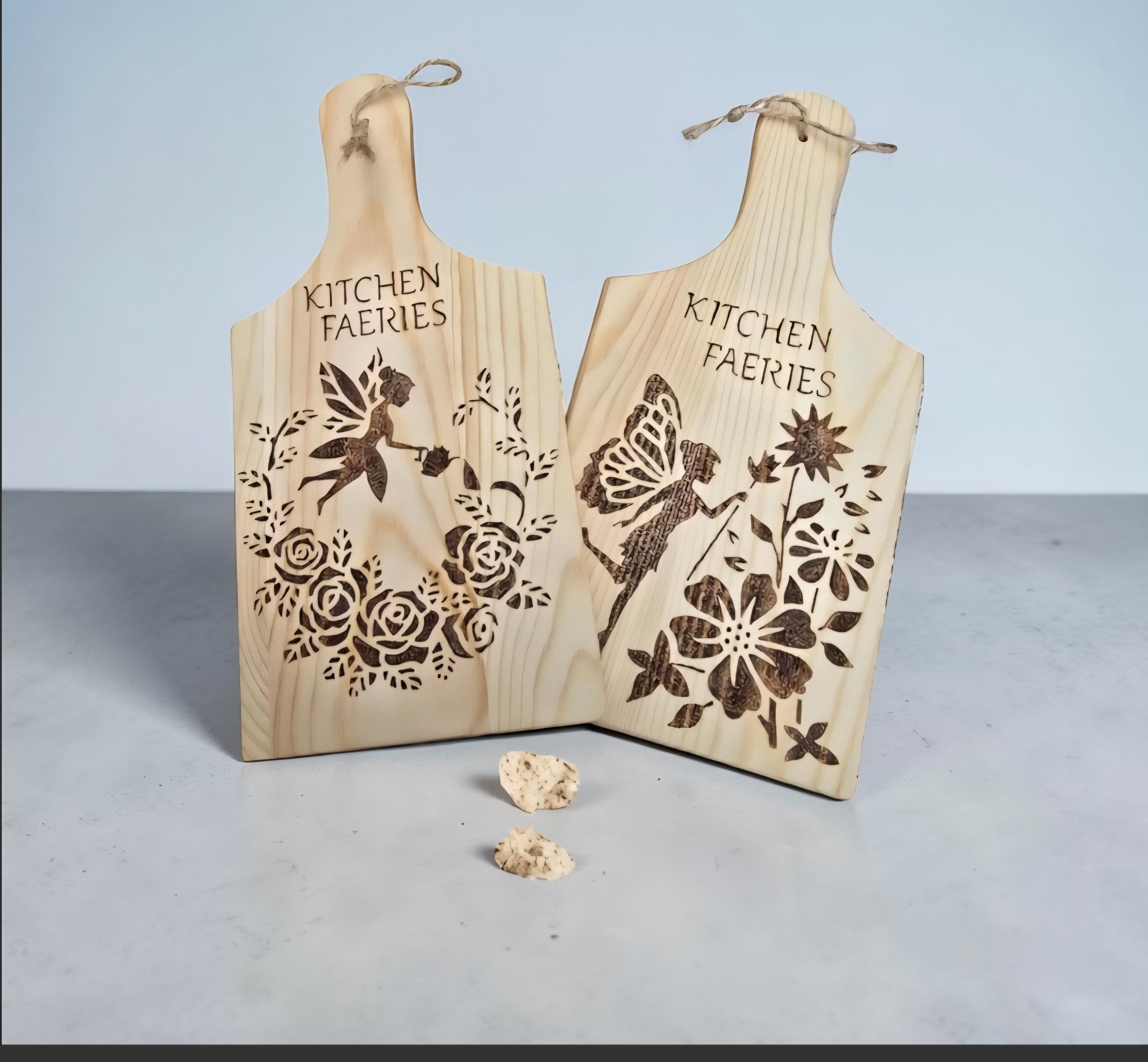 Kitchen Faeries Pyrography Wooden Board - Handmade Fairy Kitchen Decor - Rustic Cottagecore Gift - Cornish Creations