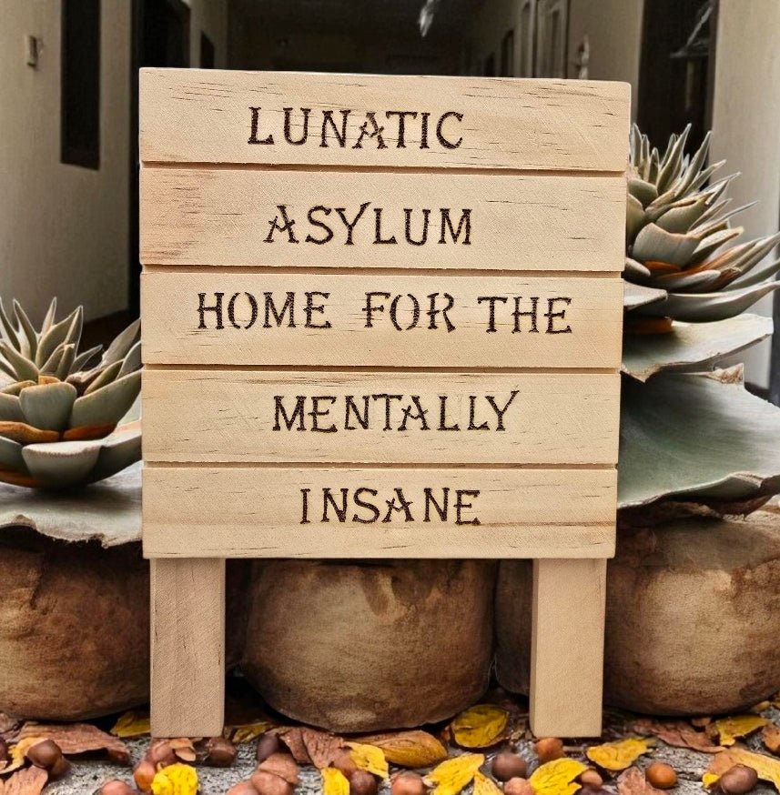Funny Wooden Sign “Lunatic Asylum” - Humour Home Decor - Rustic Wood Sign - Quirky Gift Idea - Handmade Pyrography - Cornish Creations