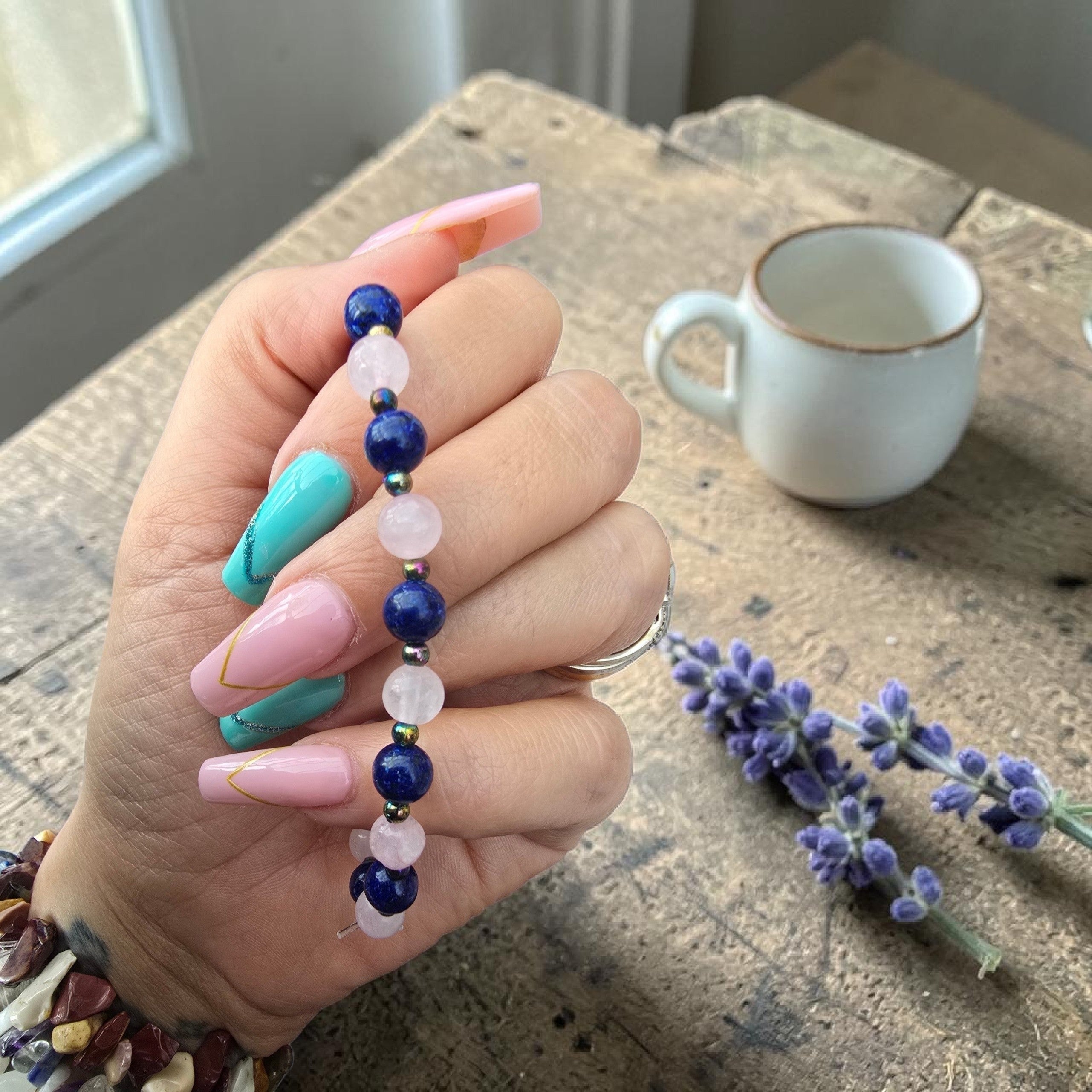 Calm & Clarity Crystal Bracelet, Lapis Lazuli & Rose Quartz