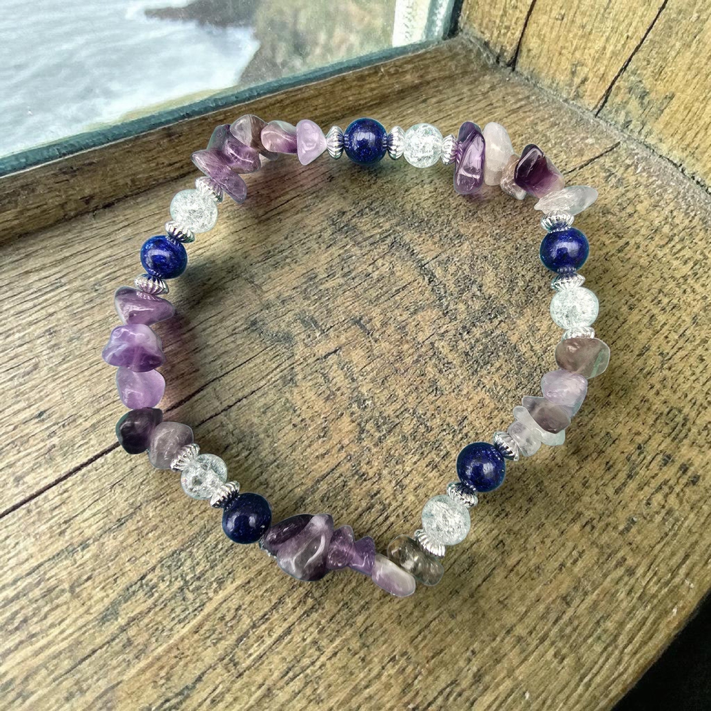 Amethyst, Lapis & Flower Quartz Bracelet | Calm • Clarity • Protection