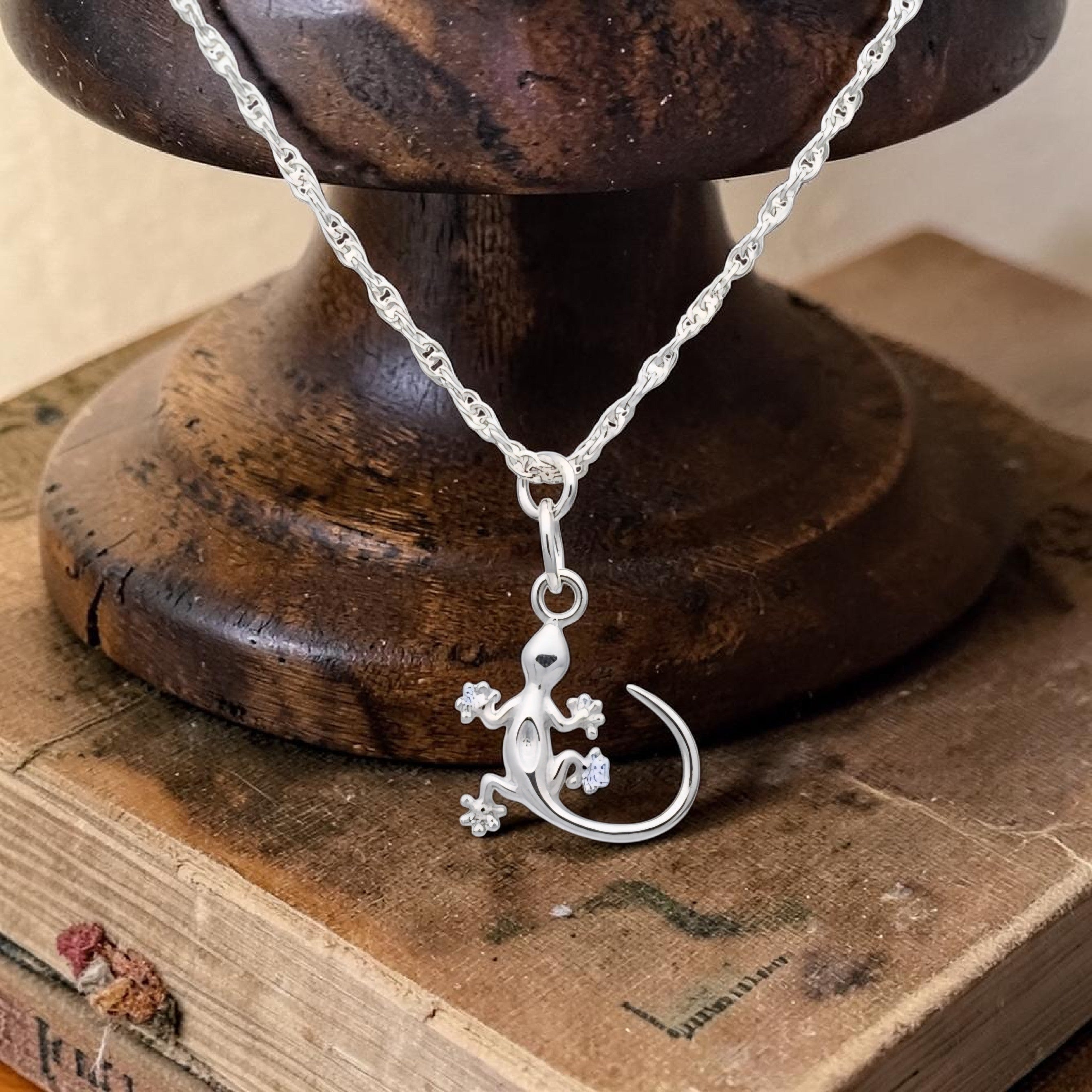 Sterling Silver Gecko Necklace - Cute Lizard Pendant Jewellery