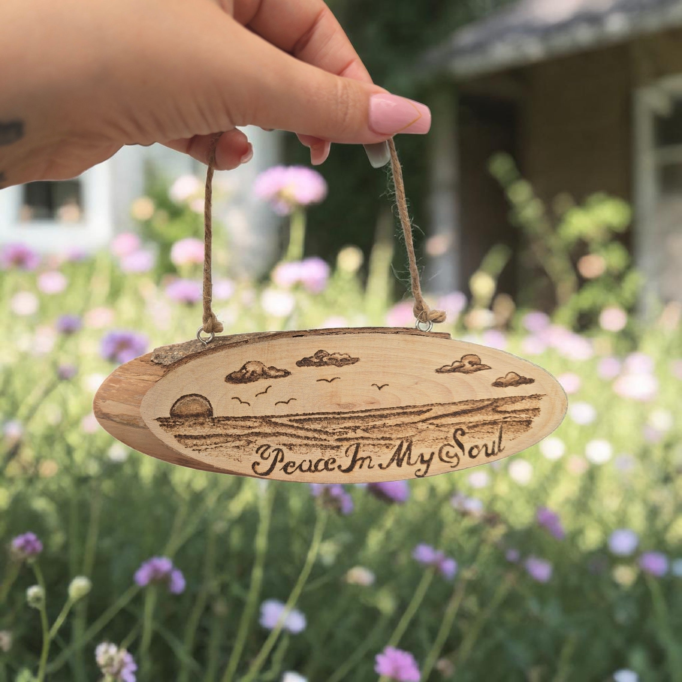 Hand-Burned Coastal Wood Plaque | Peace in My Soul | Rustic Beach Wall Art