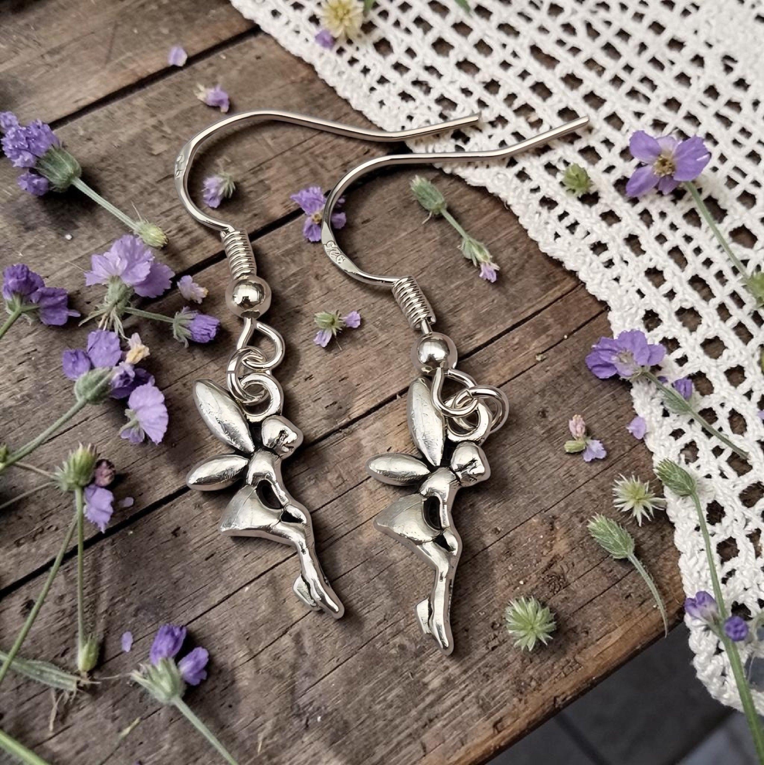 Fairy Earrings - Silver Fairy Jewellery - Fantasy Earrings - Magical Jewellery - Tinkerbell Style - Gift for Her - Boho Earrings