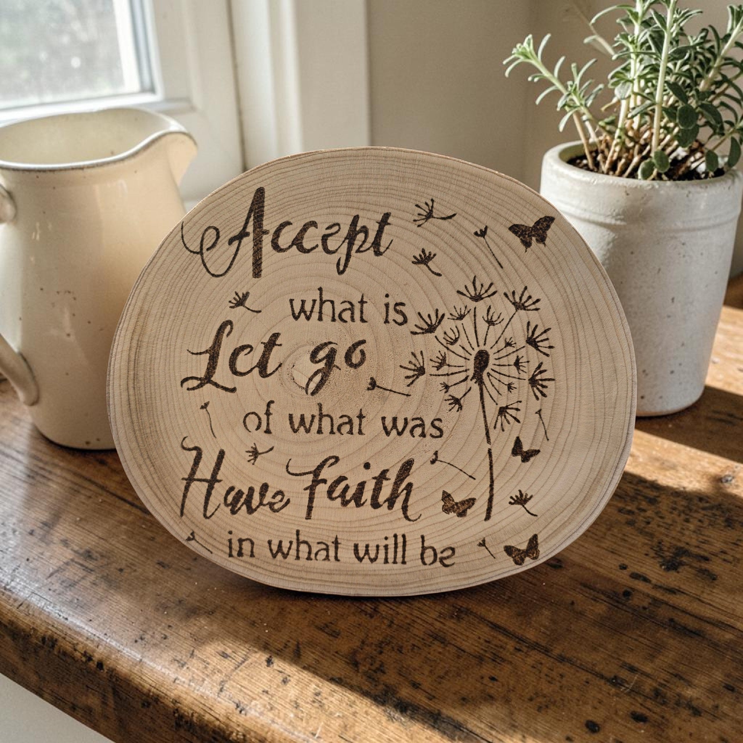 Hand-Burned Wooden Quote Plaque | Dandelion Wish | Inspirational Wall Art