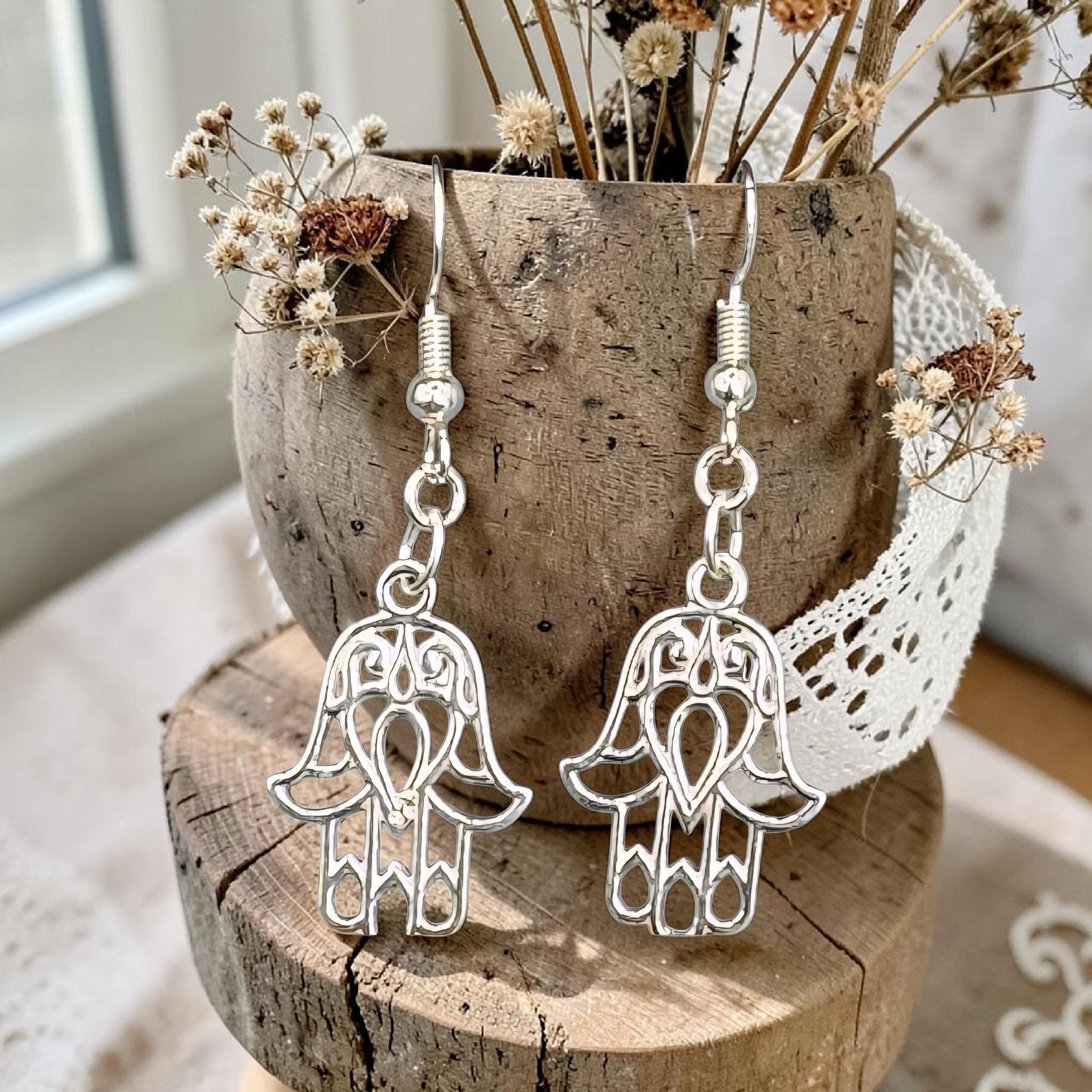 Hamsa Hand Earrings - Protection Jewellery - Spiritual Earrings - Evil Eye Protection - Boho Silver Earrings - Gift for Her - Witchy Jewellery
