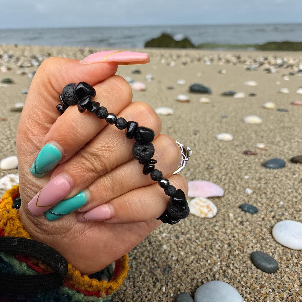 Midnight Tide Bracelet | Lava, Tourmaline & Sheen Obsidian