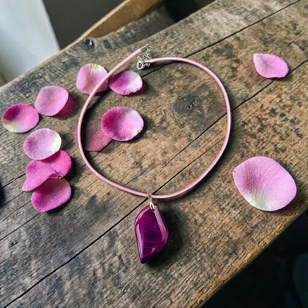 Pink Dyed Agate Pendant Necklace | Bold Statement Jewellery • Feminine Energy