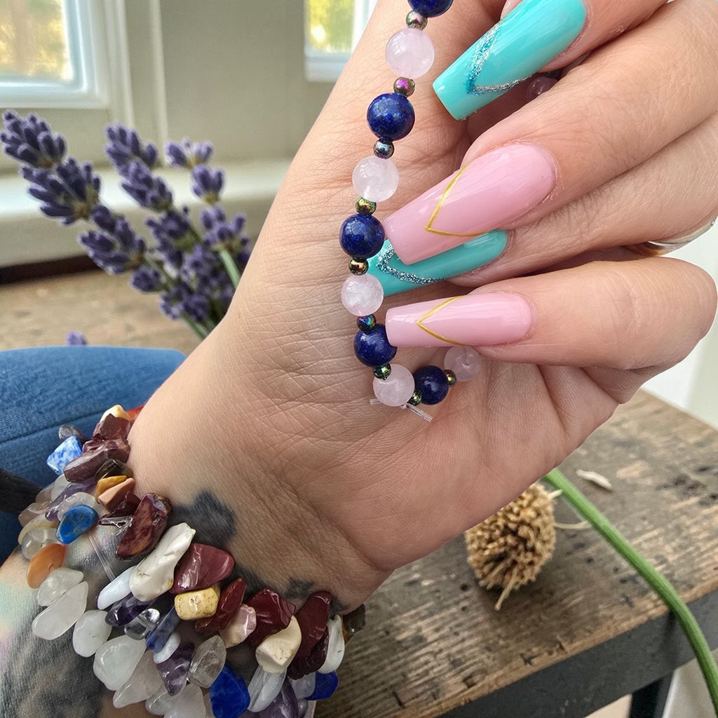 Calm & Clarity Crystal Bracelet, Lapis Lazuli & Rose Quartz