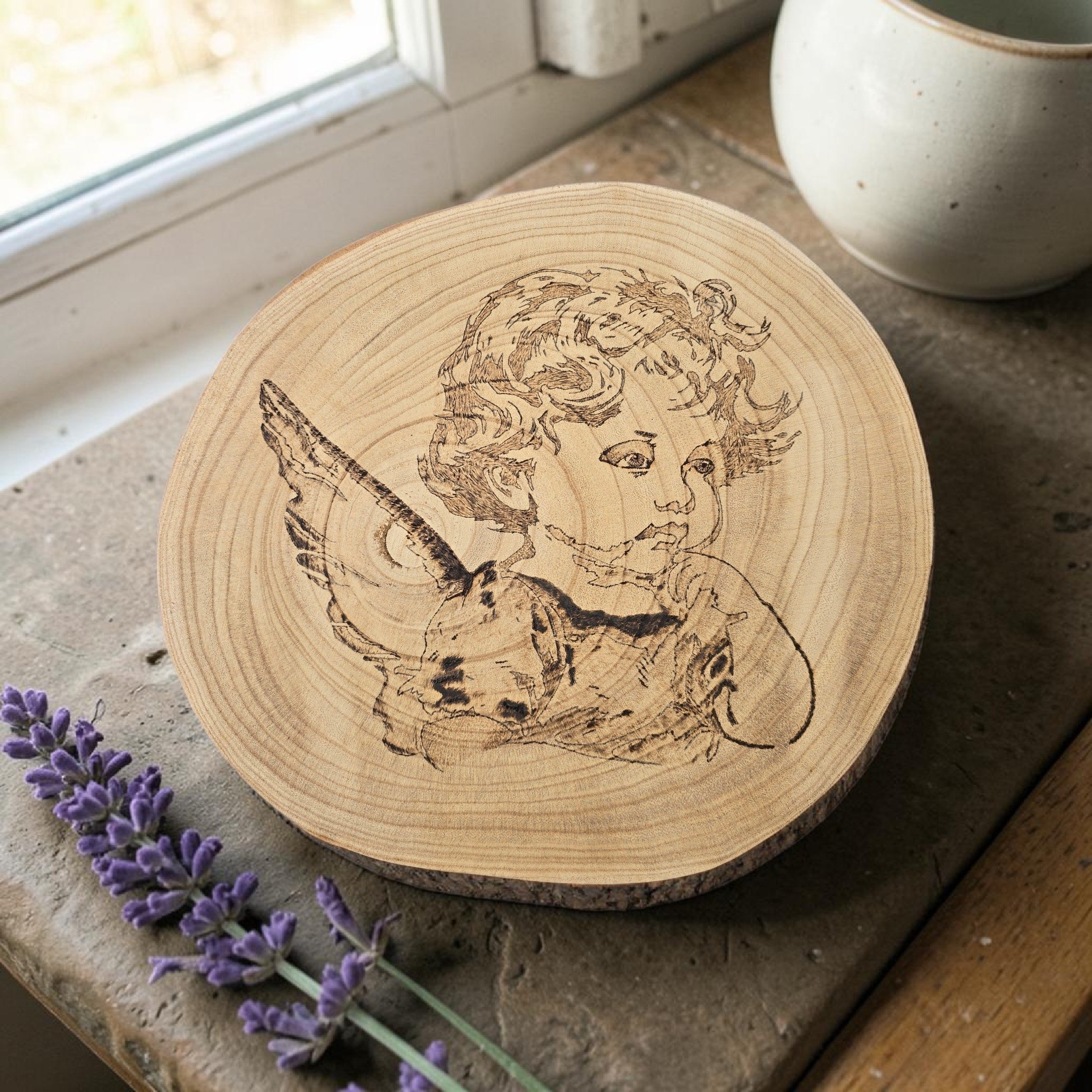 Hand-Burned Cherub Wood Slice Wall Art | Angel Pyrography | One of a Kind