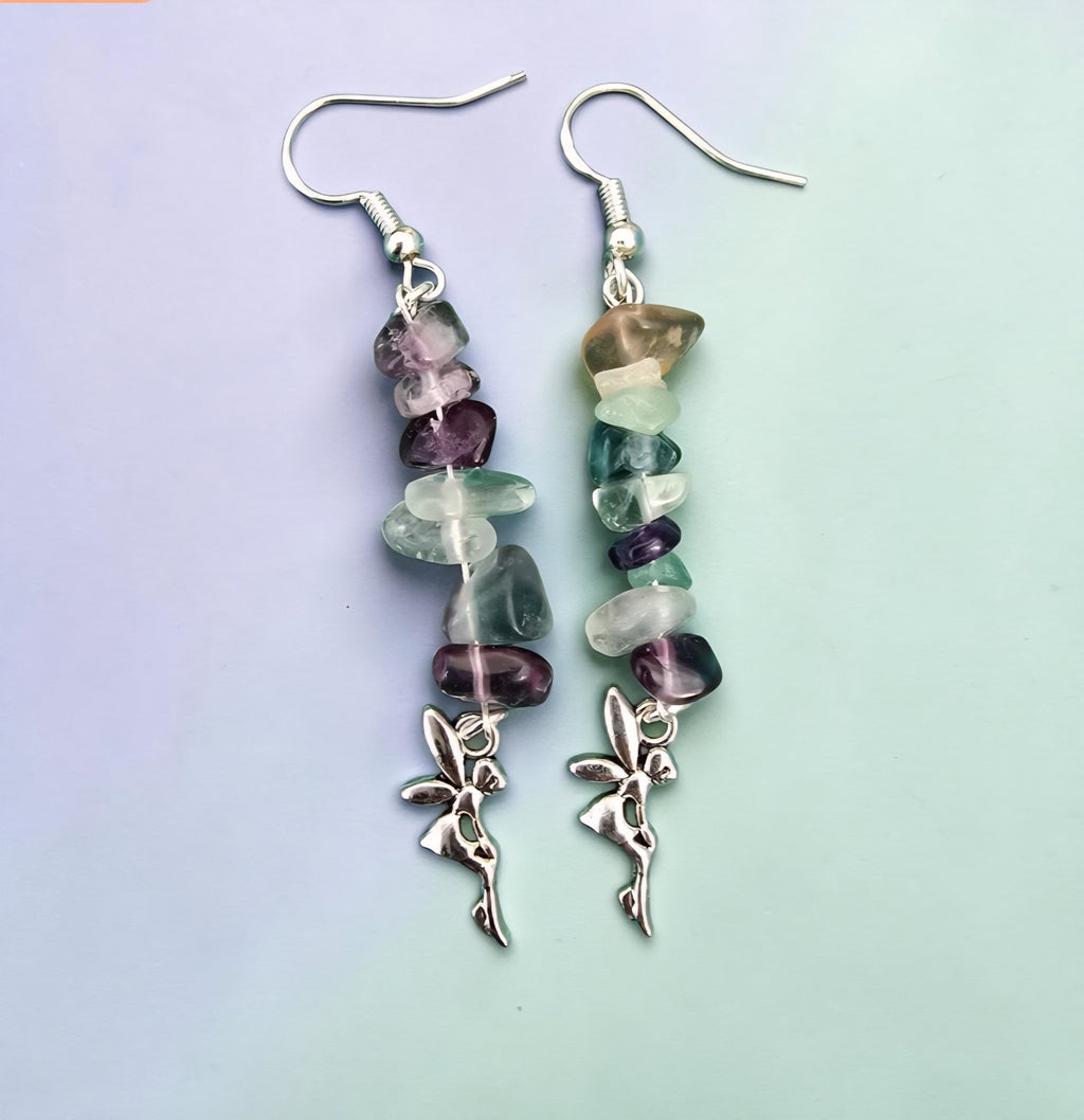 Fluorite Fairy Earrings - Crystal Chip Earrings - Faerie Jewellery - Spiritual Earrings - Healing Crystal Jewellery - Gift for Her - Cornish Creations