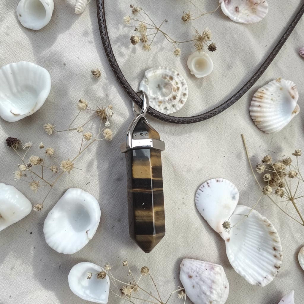 Tigers Eye Crystal Point Necklace - Protection & Confidence Pendant