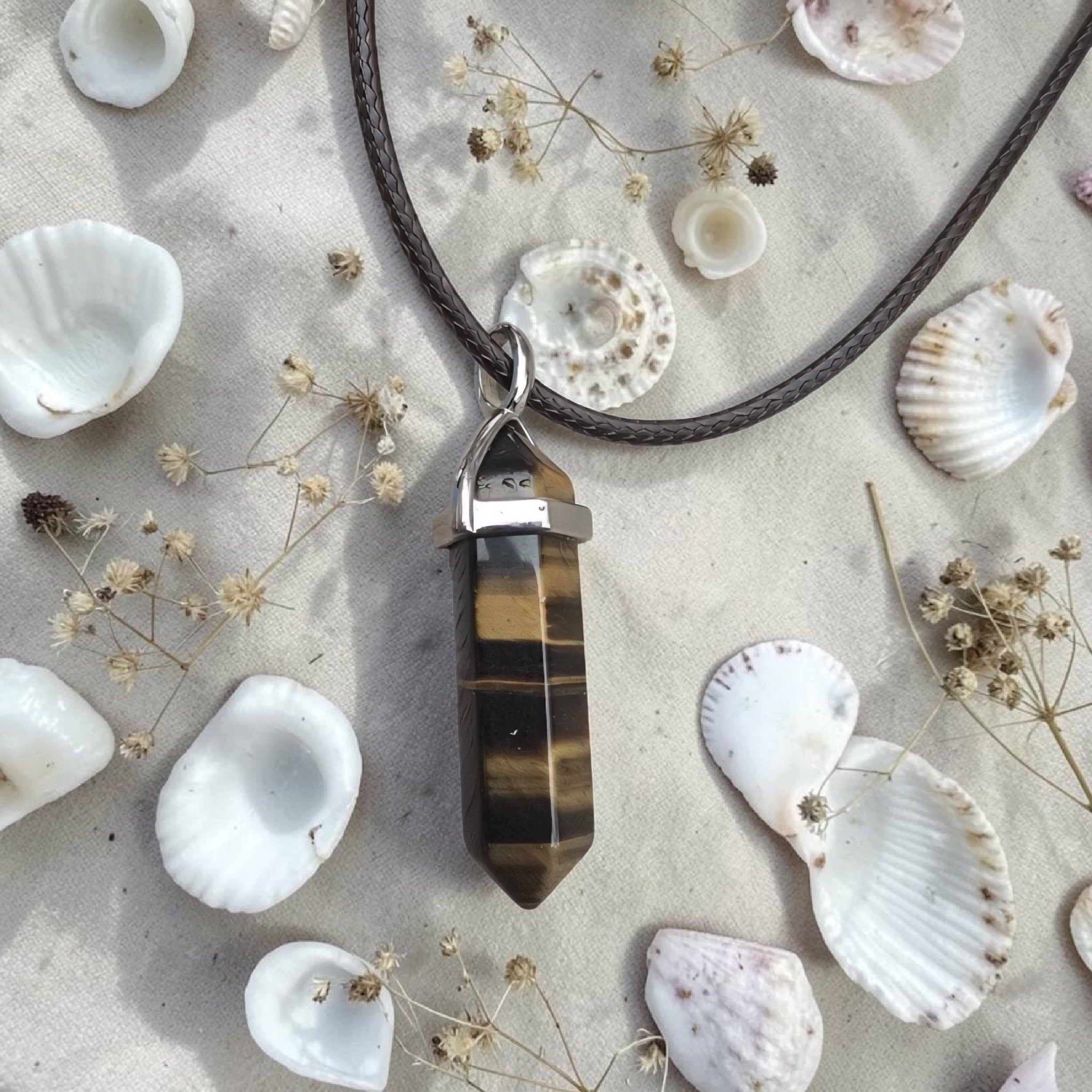 Tigers Eye Crystal Point Necklace - Protection & Confidence Pendant