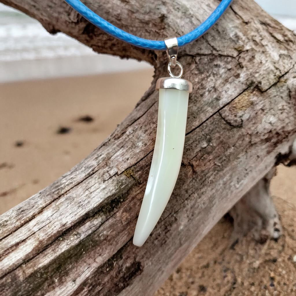 Faux Shark Tooth Necklace - Tusk Pendant - Coastal Boho Jewellery