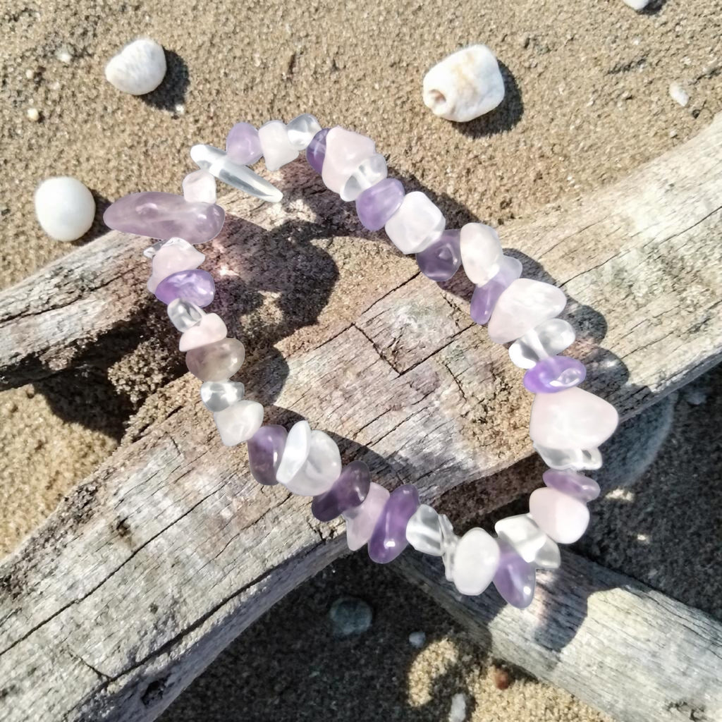 Trinity of Love Crystal Bracelet - Rose Quartz, Amethyst & Clear Quartz - Self Love & Healing Jewellery