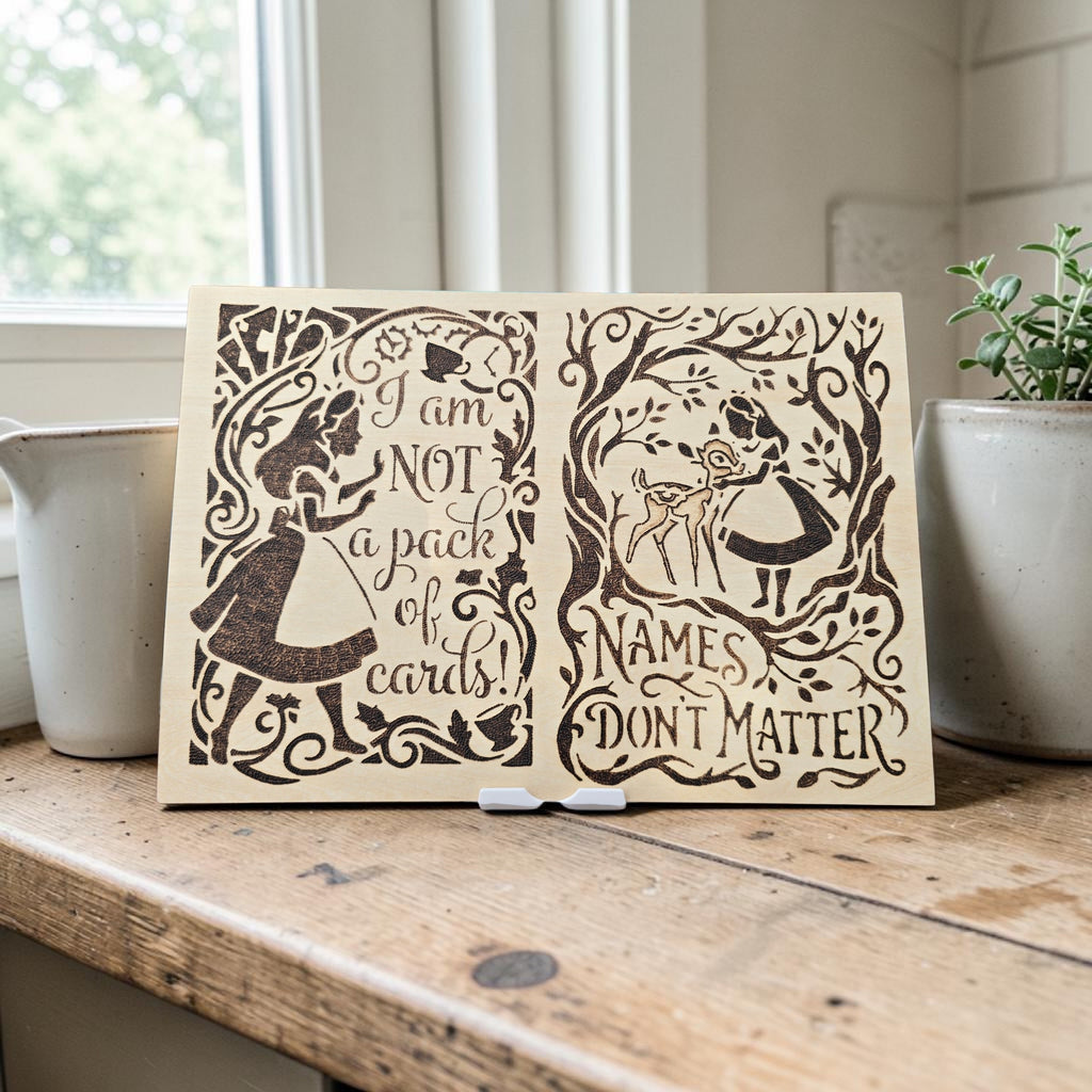Down the Rabbit Hole Collection - hand burned wooden book art