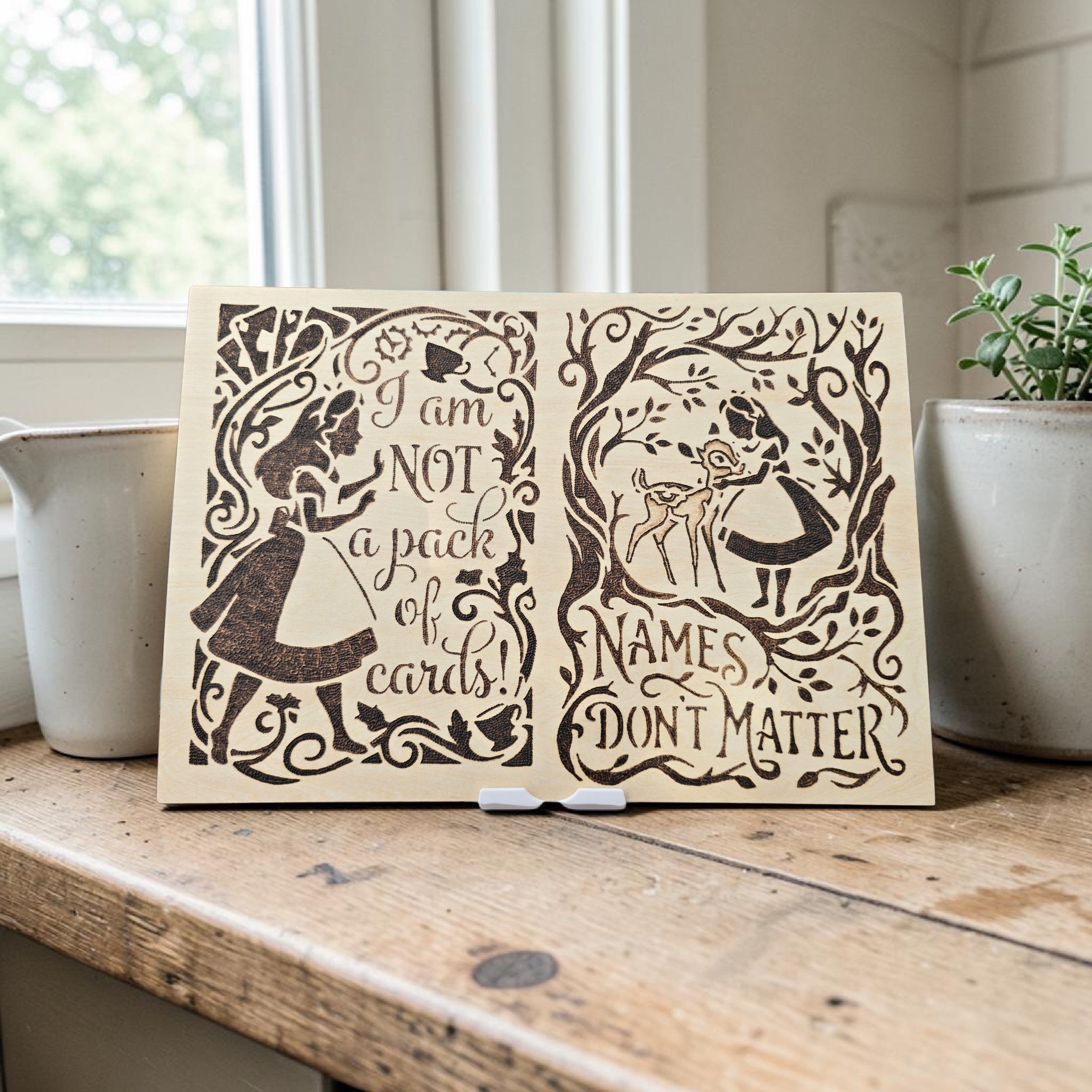 Down the Rabbit Hole Collection - hand burned wooden book art