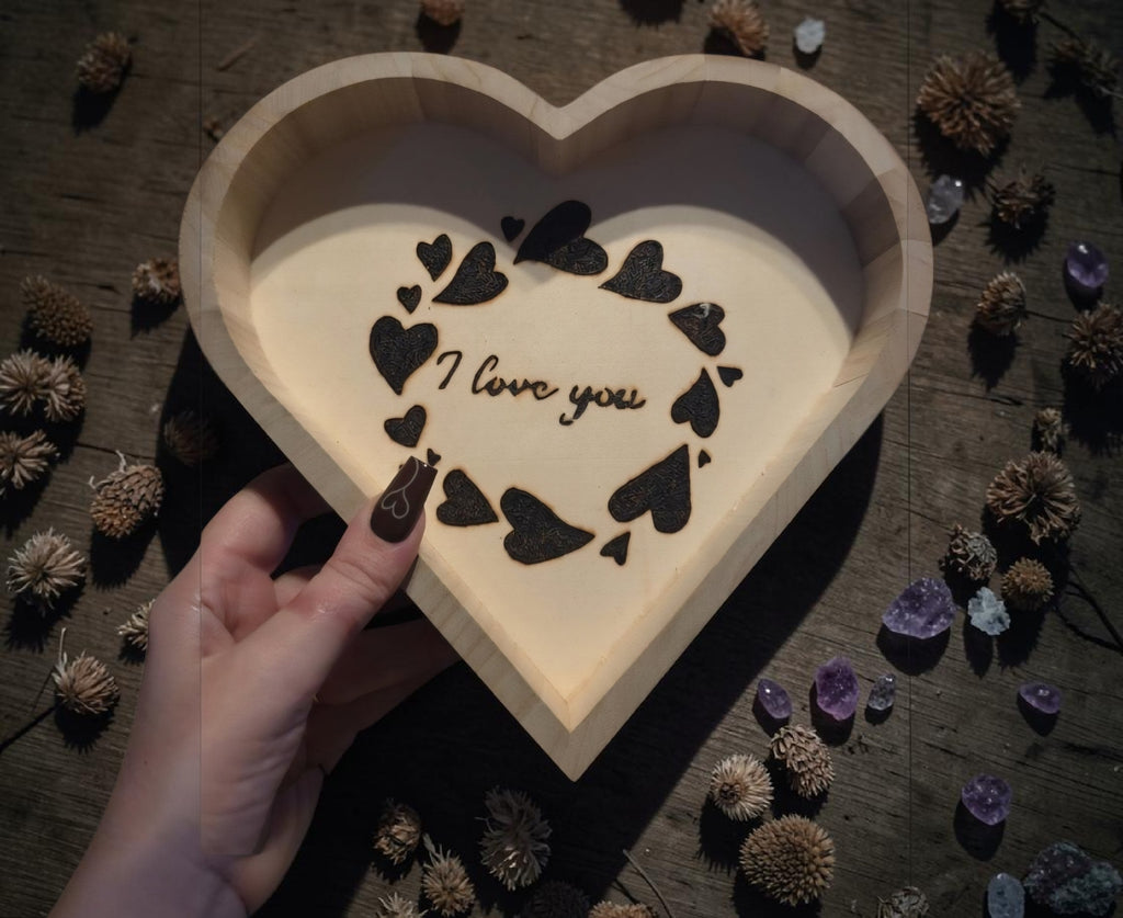 Handmade Wooden Heart Trinket Dish - "I Love You" Pyrography Gift - Romantic Keepsake