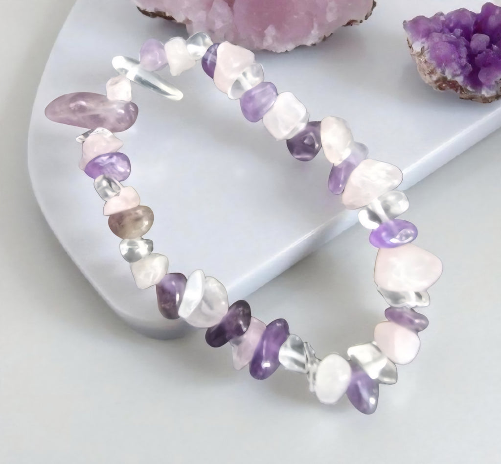 Trinity of Love Crystal Bracelet - Rose Quartz, Amethyst & Clear Quartz - Self Love & Healing Jewellery - Cornish Creations