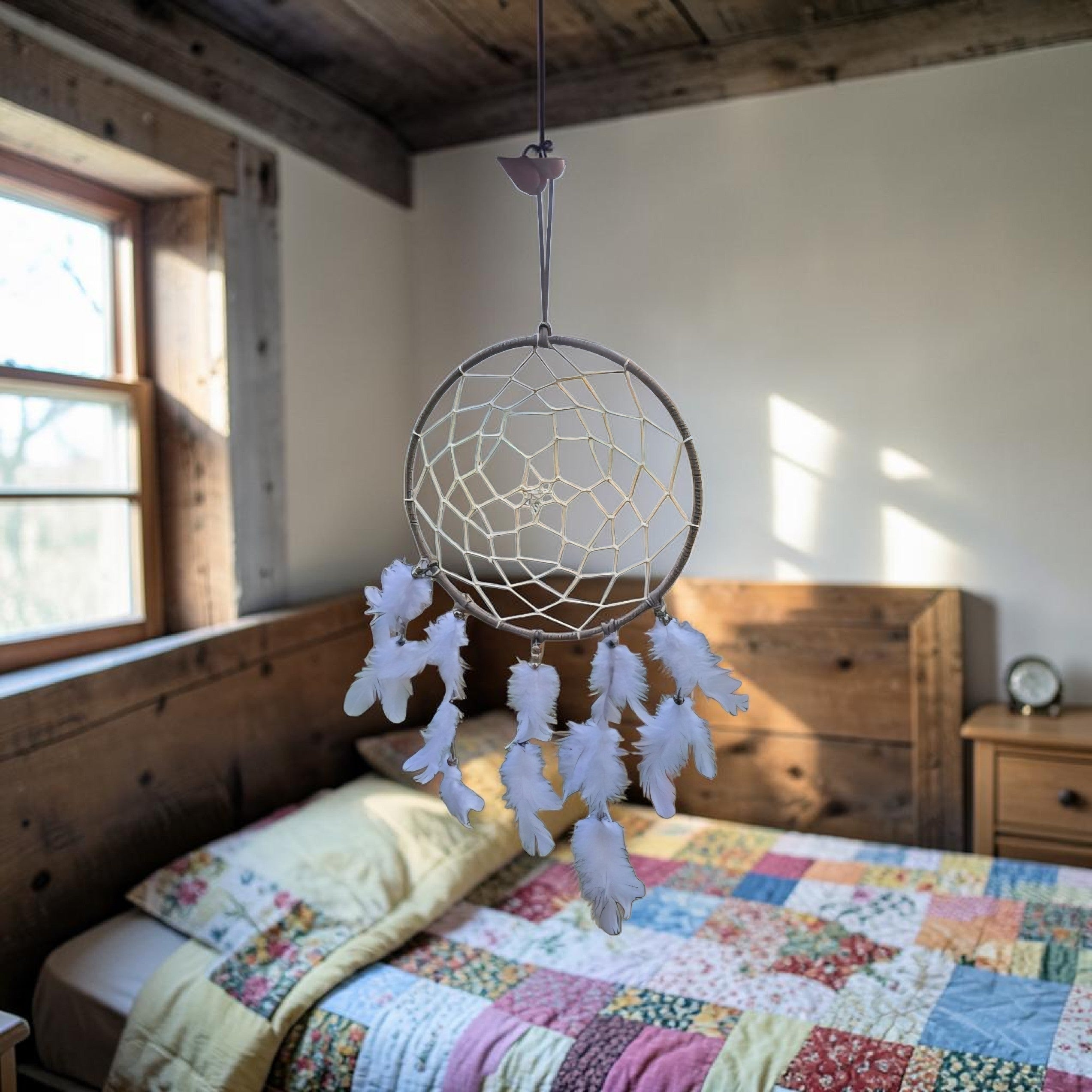 Coastal Dreamcatcher - Beach Boho Decor - Driftwood Inspired Dream Catcher - White Feather Wall Hanging - Cornish Coastal Home Decor