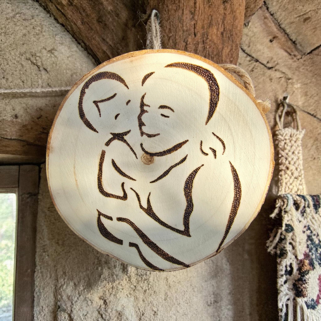 Hand-Burned Father & Child Wood Slice  Pyrography Keepsake | Rustic Dad Gift