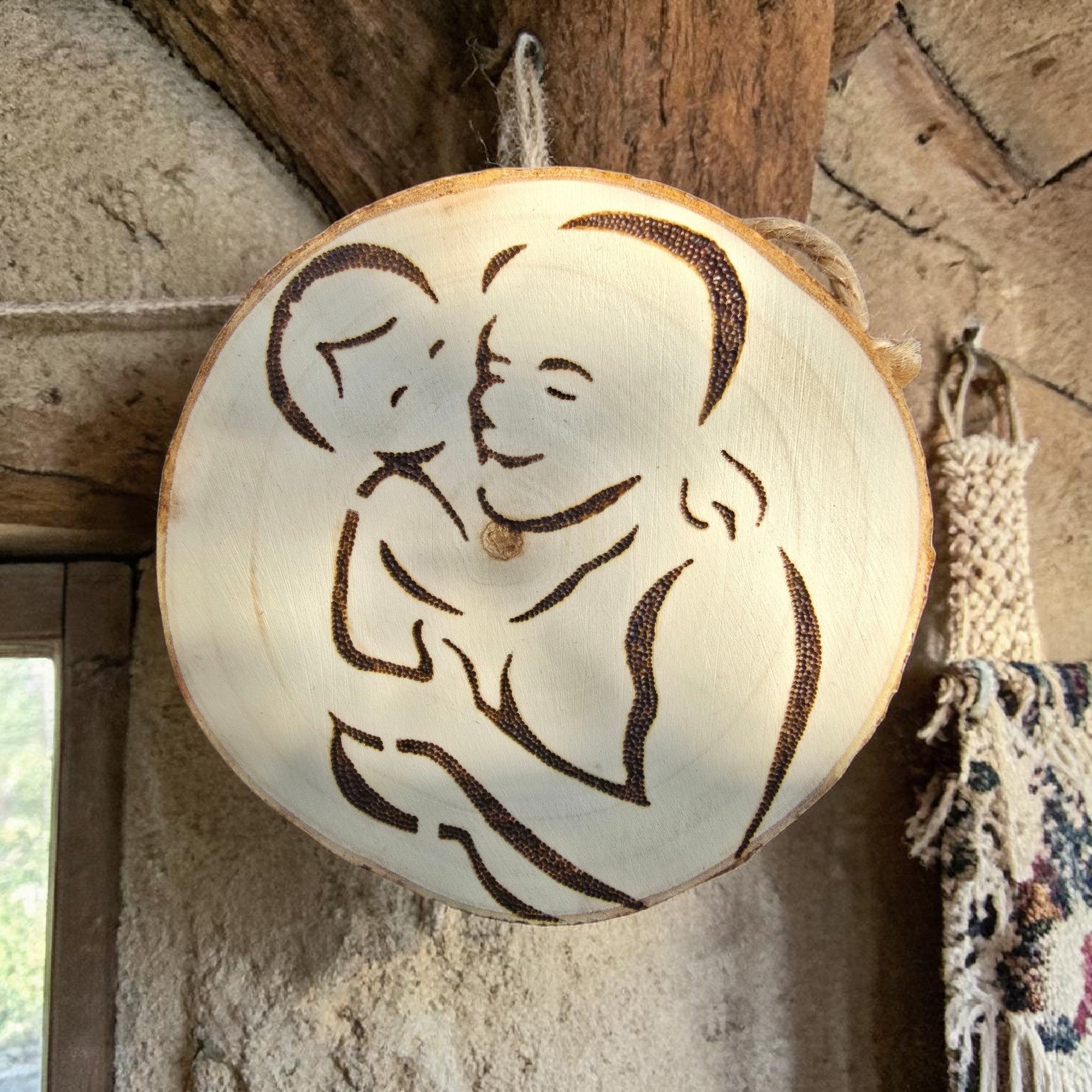 Hand-Burned Father & Child Wood Slice  Pyrography Keepsake | Rustic Dad Gift