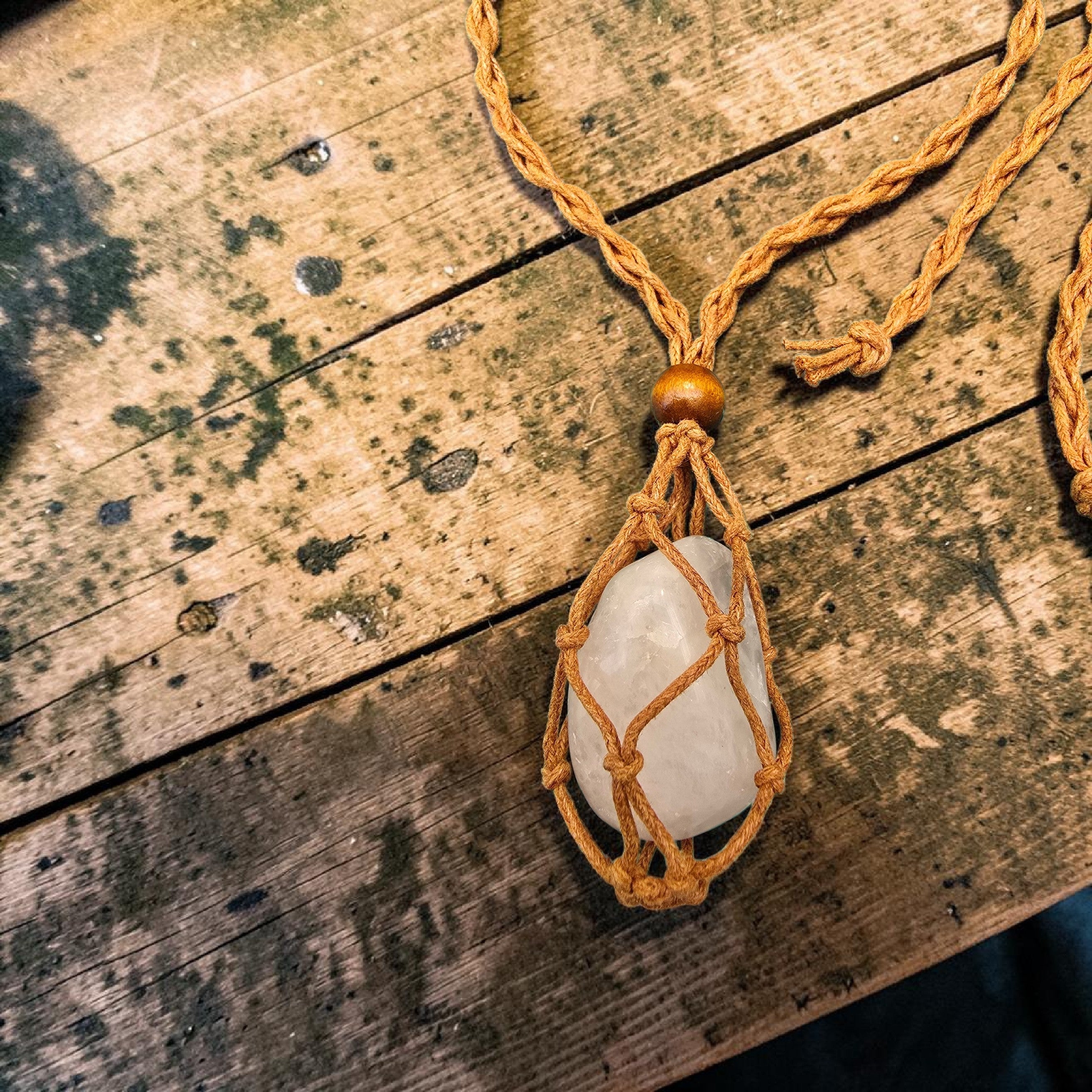 Rose Quartz Crystal in Macramé Pouch — Wearable or Hanging Charm
