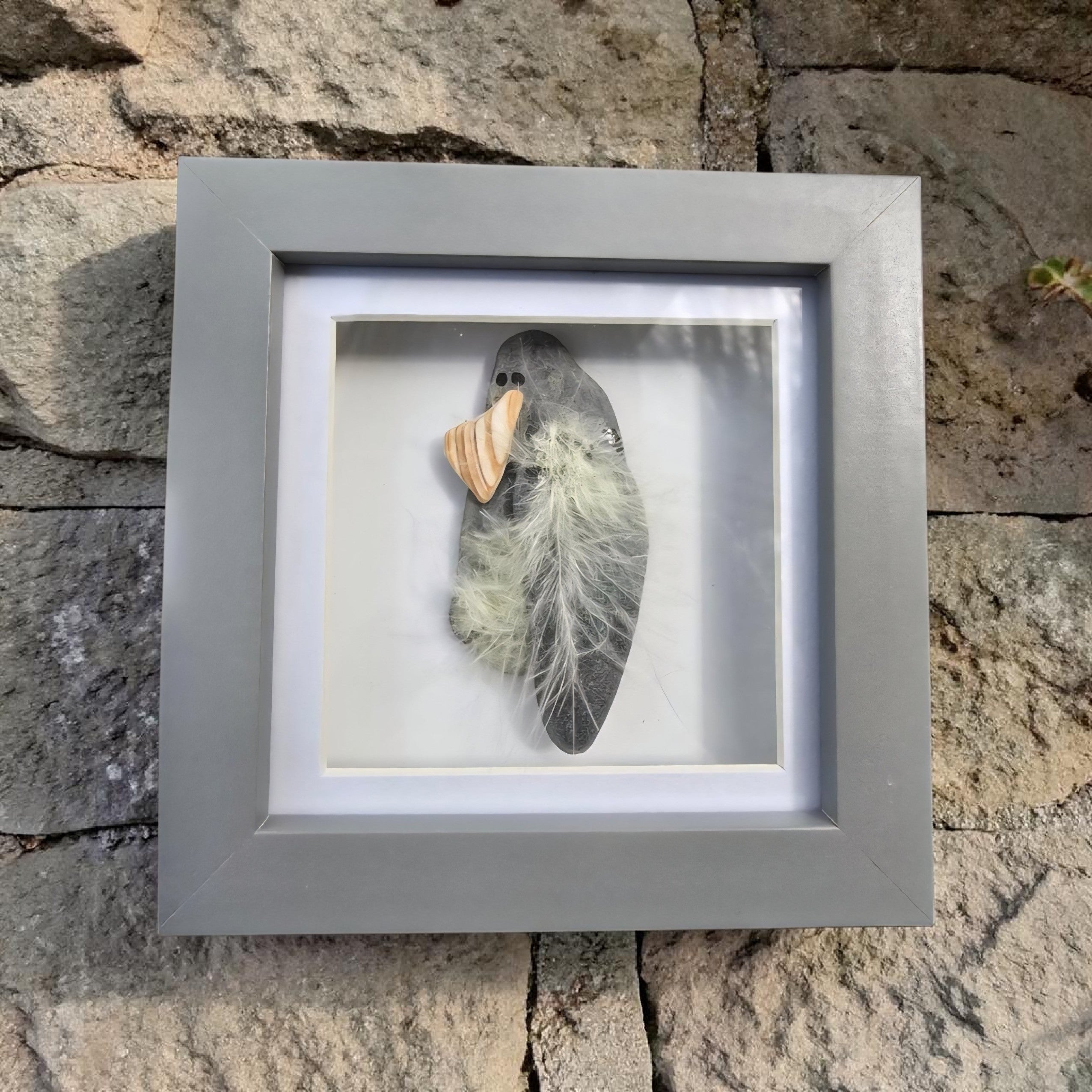 Coastal Bird Pebble Art Frame - Handmade Pebble & Shell Wall Art - Nature Inspired Coastal Gift