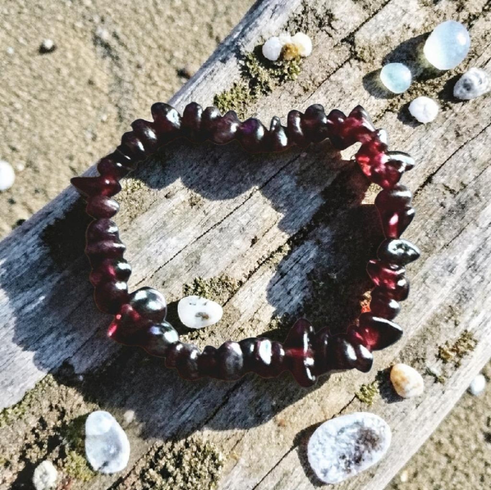 Natural Garnet Chip Bracelet - January Birthstone Bracelet - Passion, Strength & Protection Crystal Jewellery