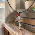 Sea Glass Key Necklace- Red Sea Glass Charm, Coastal Jewellery