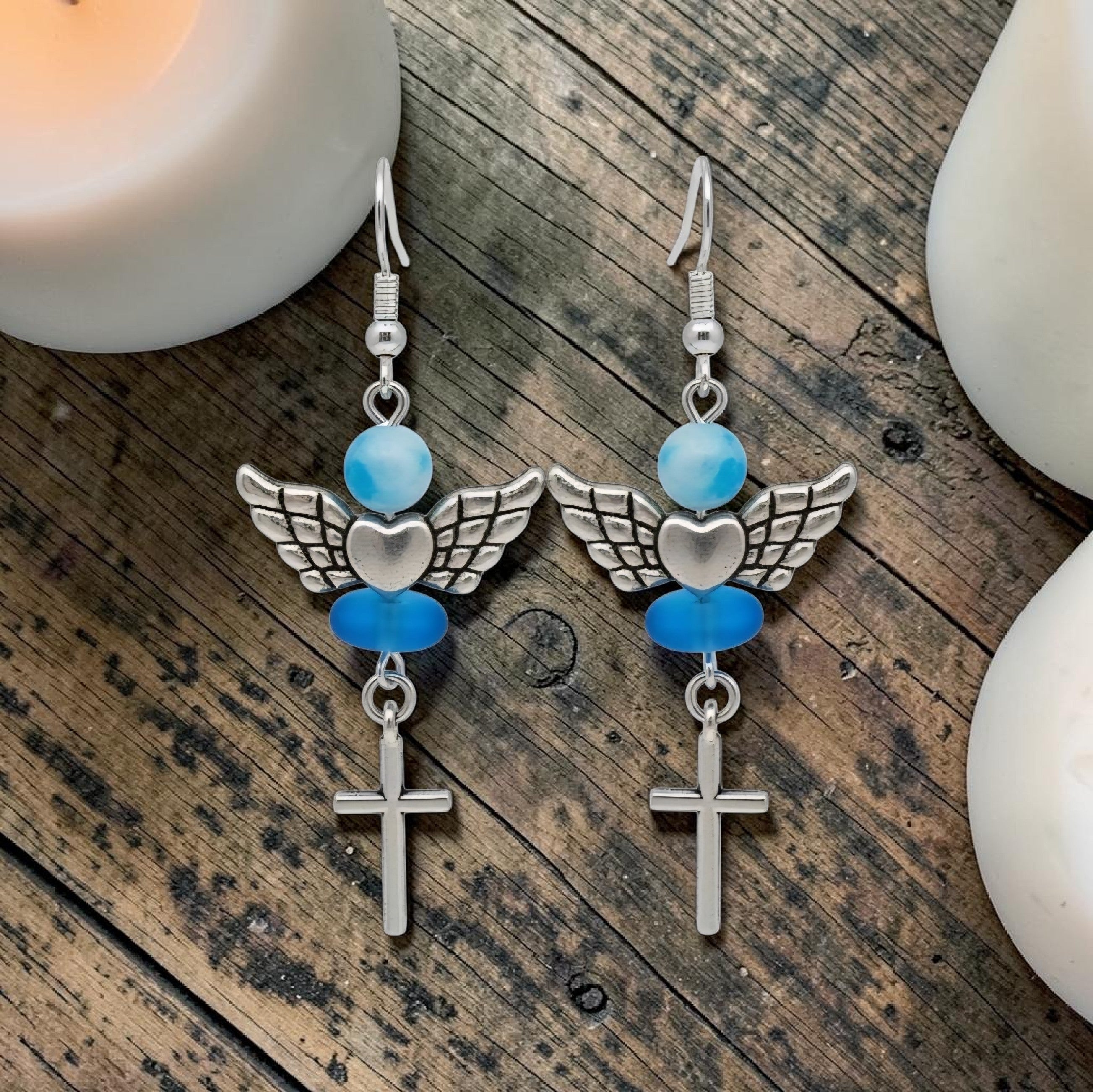 Archangel Earrings Archangel Michael & Archangel Raphael Crystal Earrings - Angel Wing Cross Earrings - Spiritual Jewellery - Healing Gift
