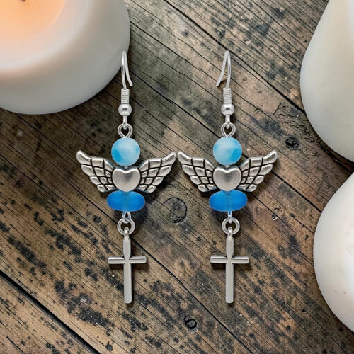 Archangel Earrings Archangel Michael & Archangel Raphael Crystal Earrings - Angel Wing Cross Earrings - Spiritual Jewellery - Healing Gift