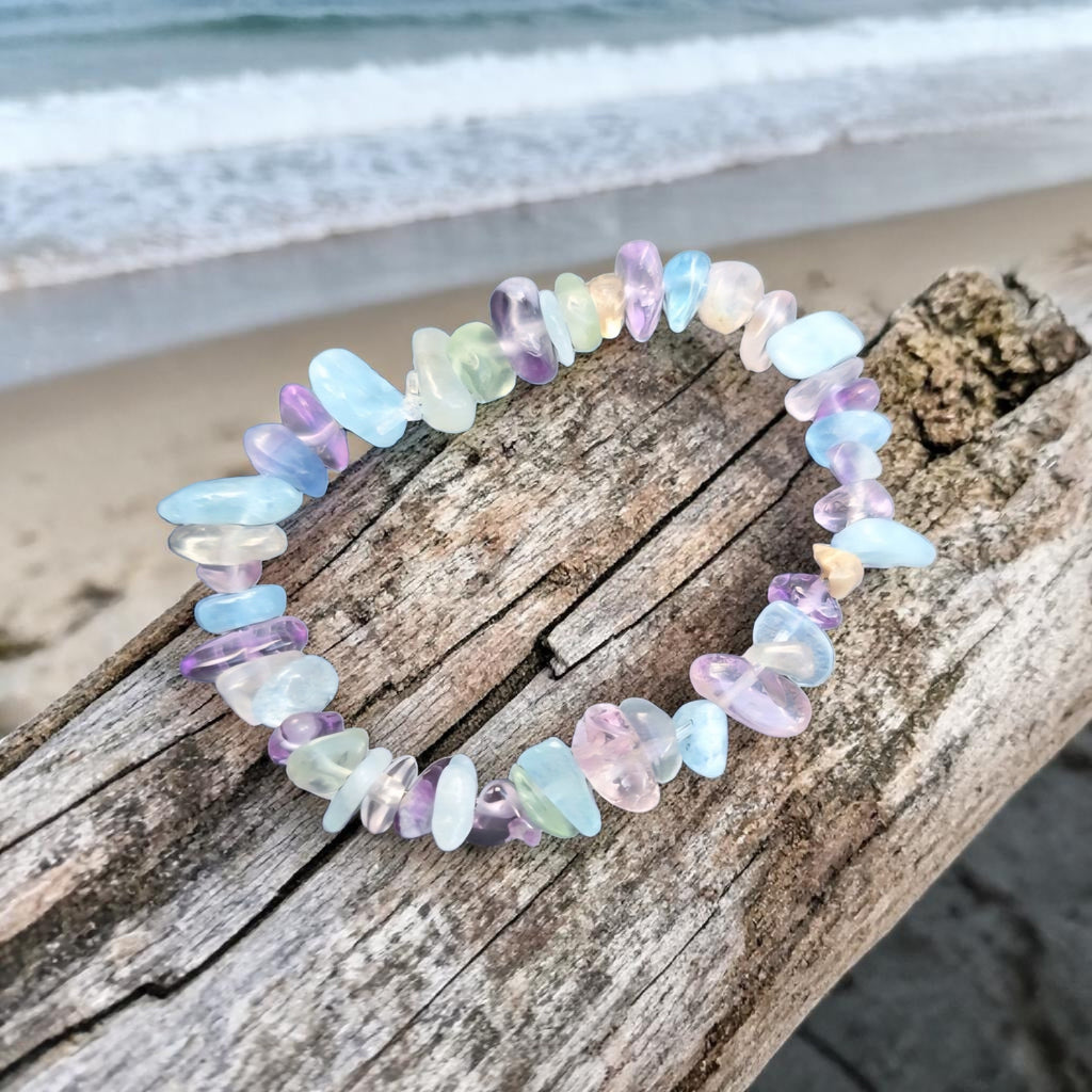 Ocean Calm Crystal Bracelet - Aquamarine, Amazonite & Fluorite - Soothing Energy Jewellery - Handmade Coastal Bracelet