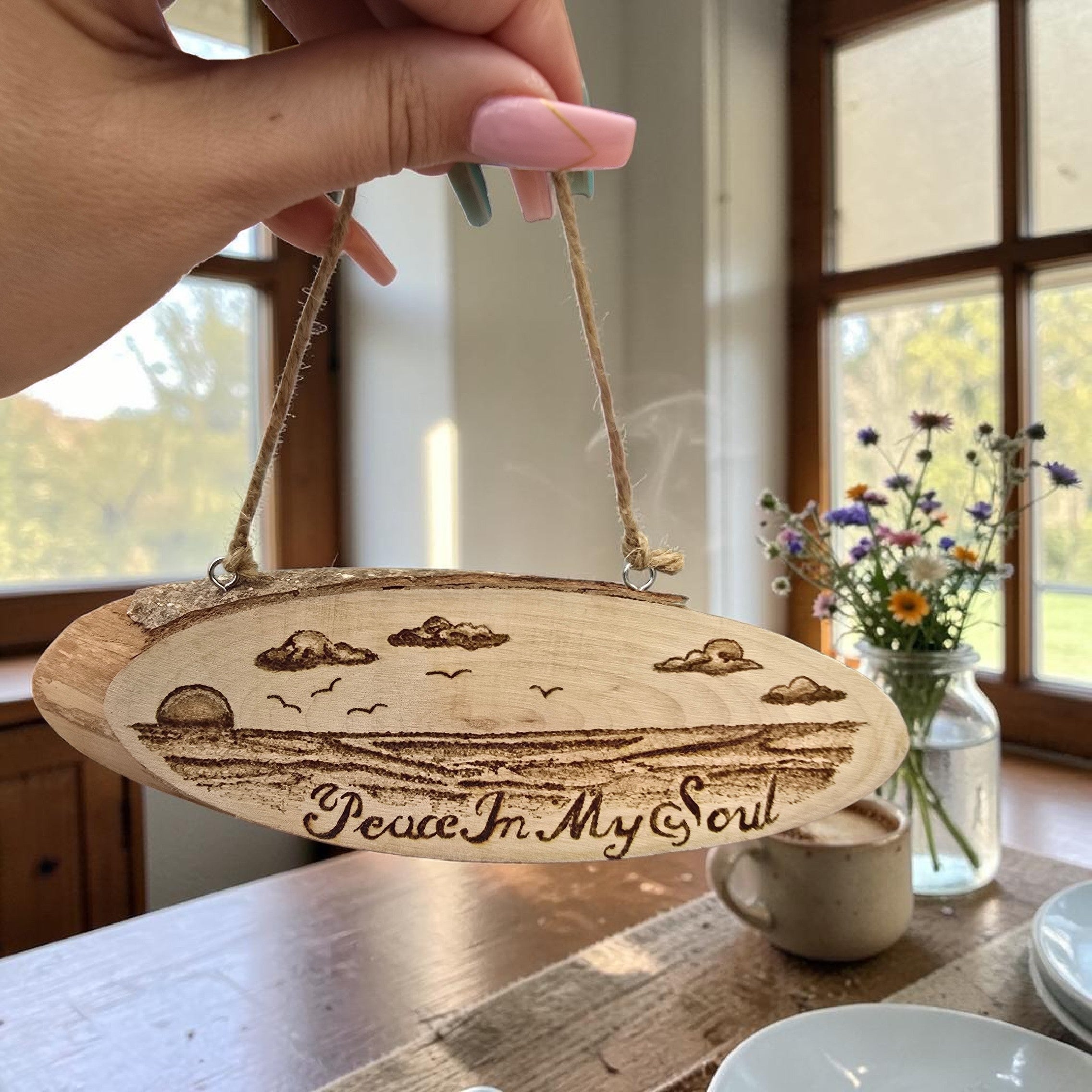 Hand-Burned Coastal Wood Plaque | Peace in My Soul | Rustic Beach Wall Art