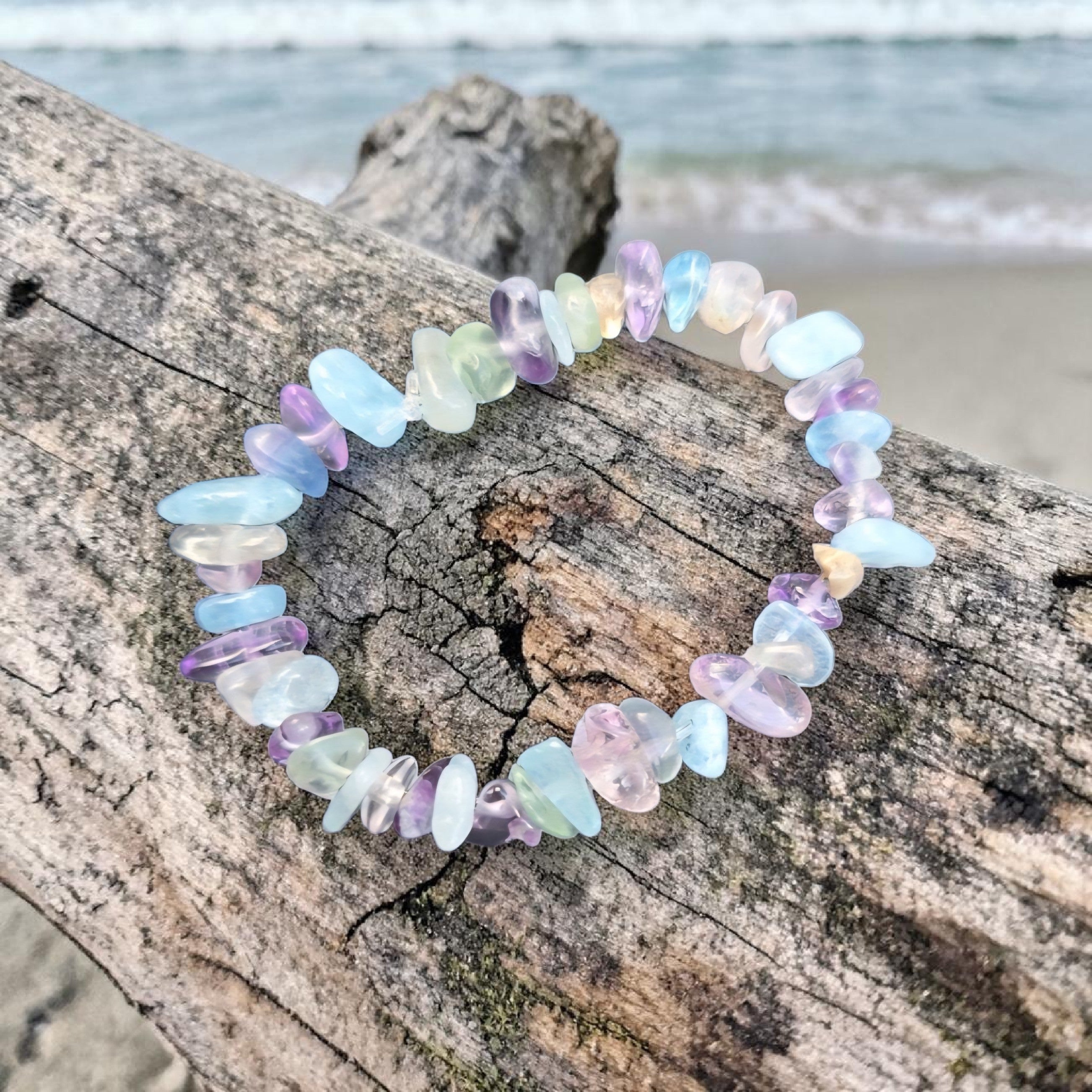 Ocean Calm Crystal Bracelet - Aquamarine, Amazonite & Fluorite - Soothing Energy Jewellery - Handmade Coastal Bracelet