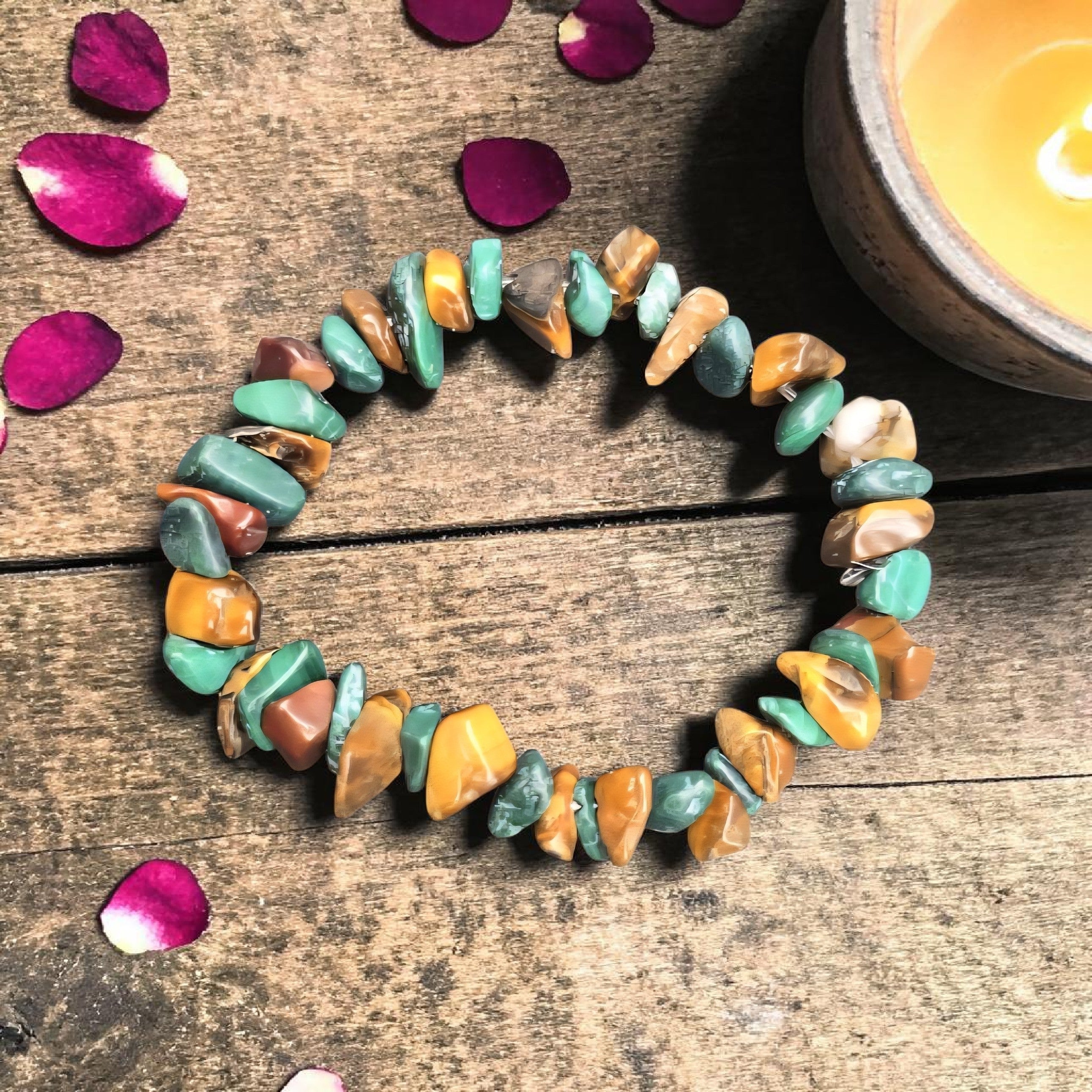 Tiger’s Eye & Malachite Chip Bracelet - Strength & Protection Crystal Jewellery - Grounding Energy Bracelet