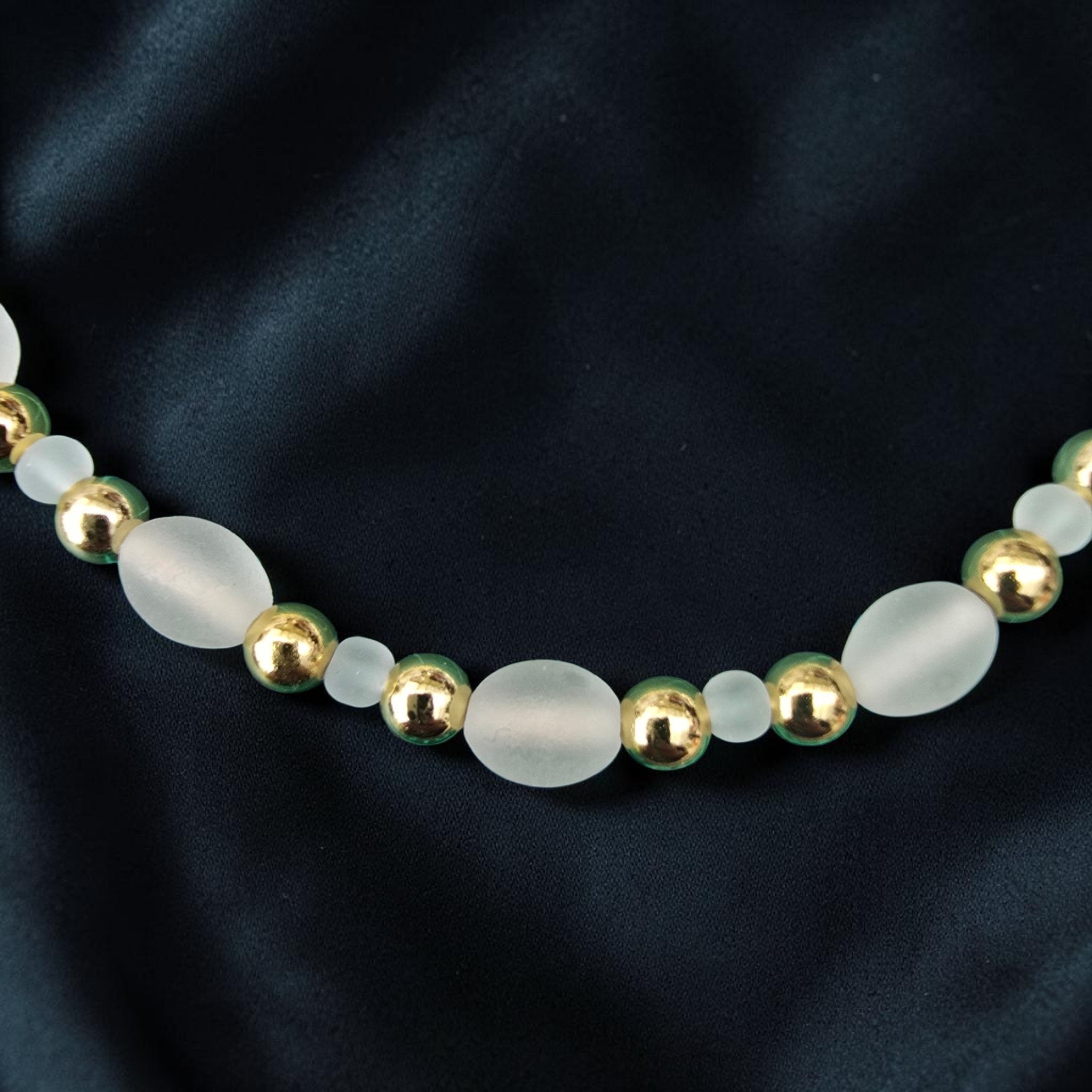 Frosted Bead & Gold Anklet