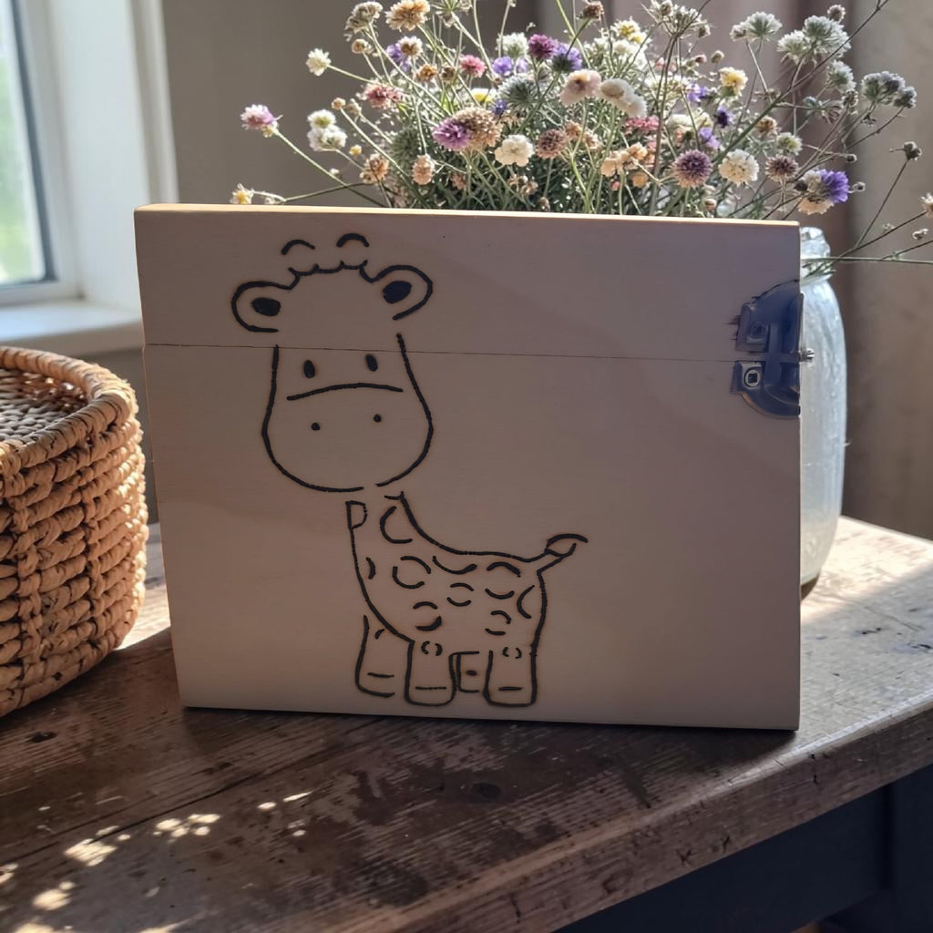 Personalised Baby Keepsake Box - New Baby Memory Box - Handmade Wooden Gift - Safari Animal Nursery Gift
