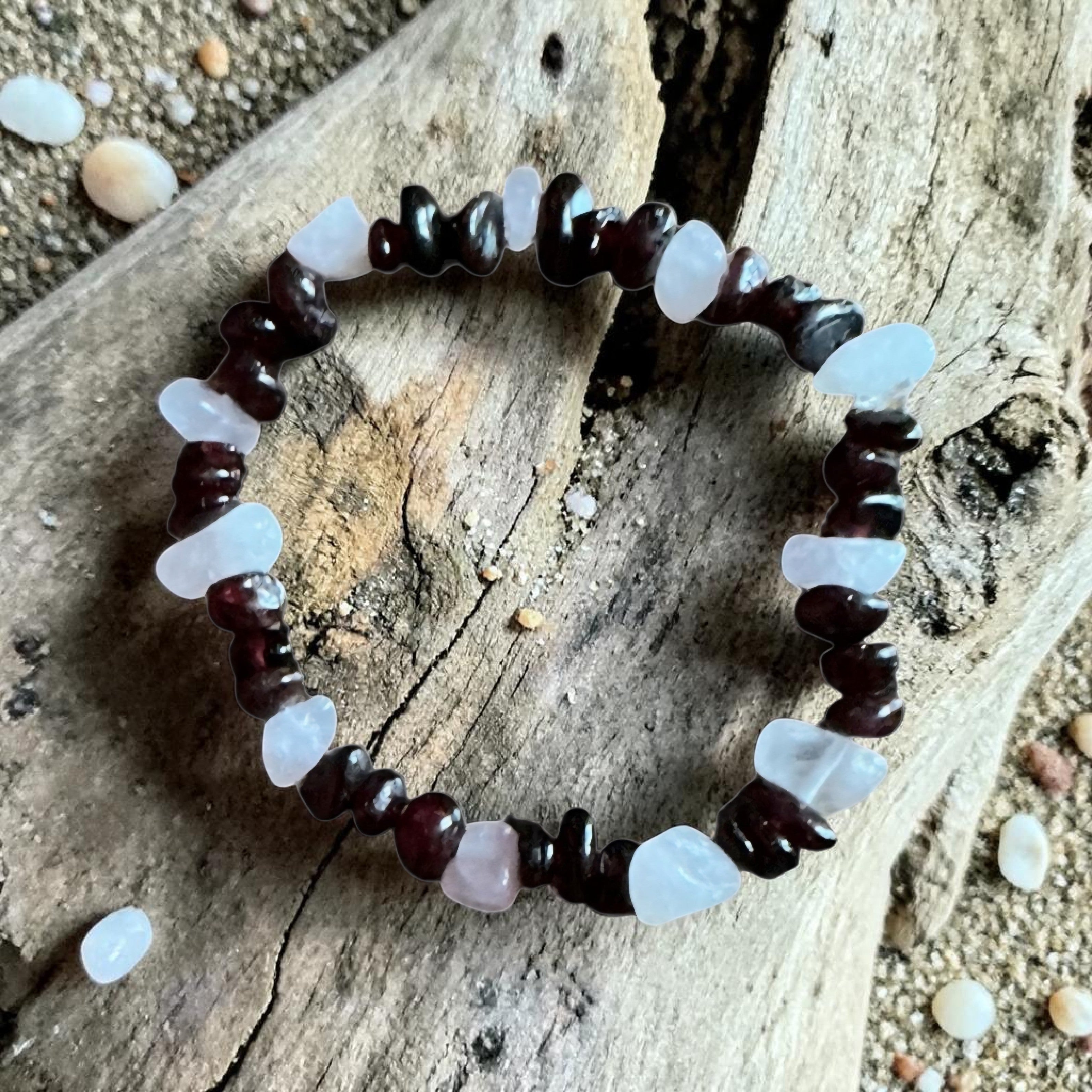 Garnet & Rose Quartz Bracelet - Love, Passion & Emotional Healing Crystal Jewellery - Handmade Chip Bracelet