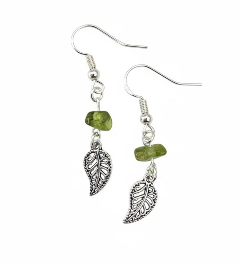 Peridot Leaf Earrings - Green Crystal Earrings - Nature Inspired Jewellery - August Birthstone Earrings - Healing Crystal Gift - Handmade Earrings - Cornish Creations