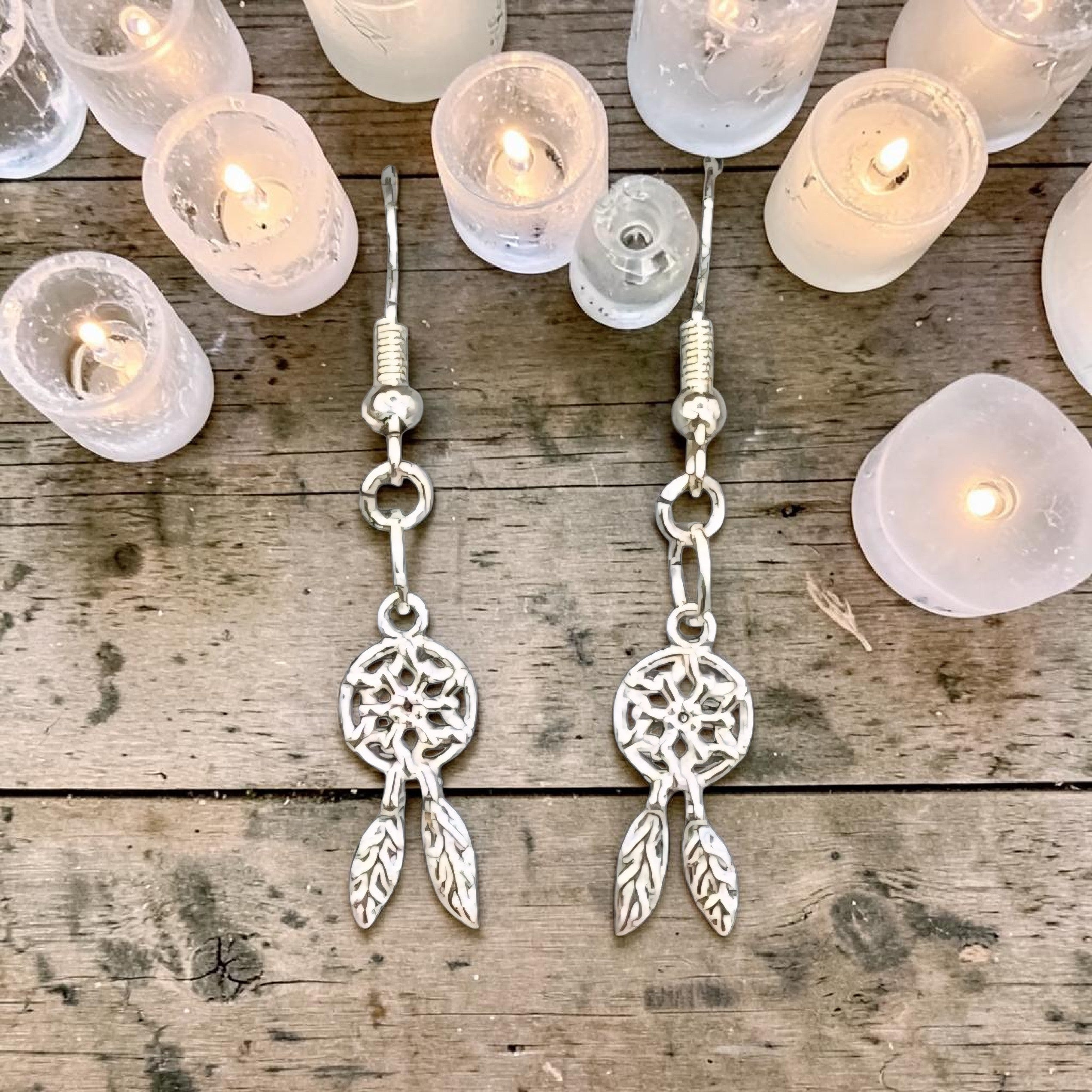 Dreamcatcher Earrings - Boho Earrings - Spiritual Jewellery - Feather Earrings - Protection Jewellery - Handmade Gift - Festival Earrings