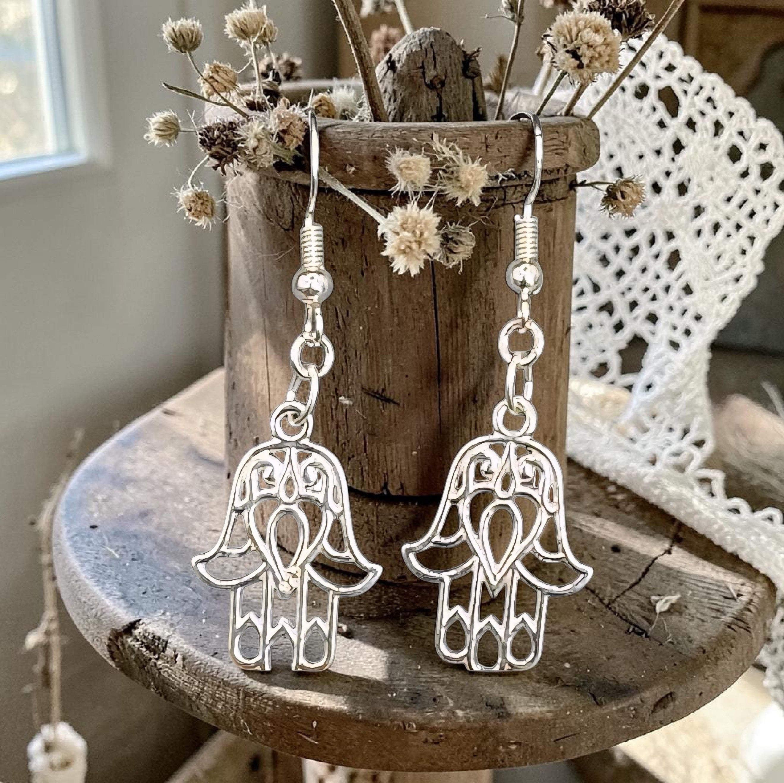 Hamsa Hand Earrings - Protection Jewellery - Spiritual Earrings - Evil Eye Protection - Boho Silver Earrings - Gift for Her - Witchy Jewellery