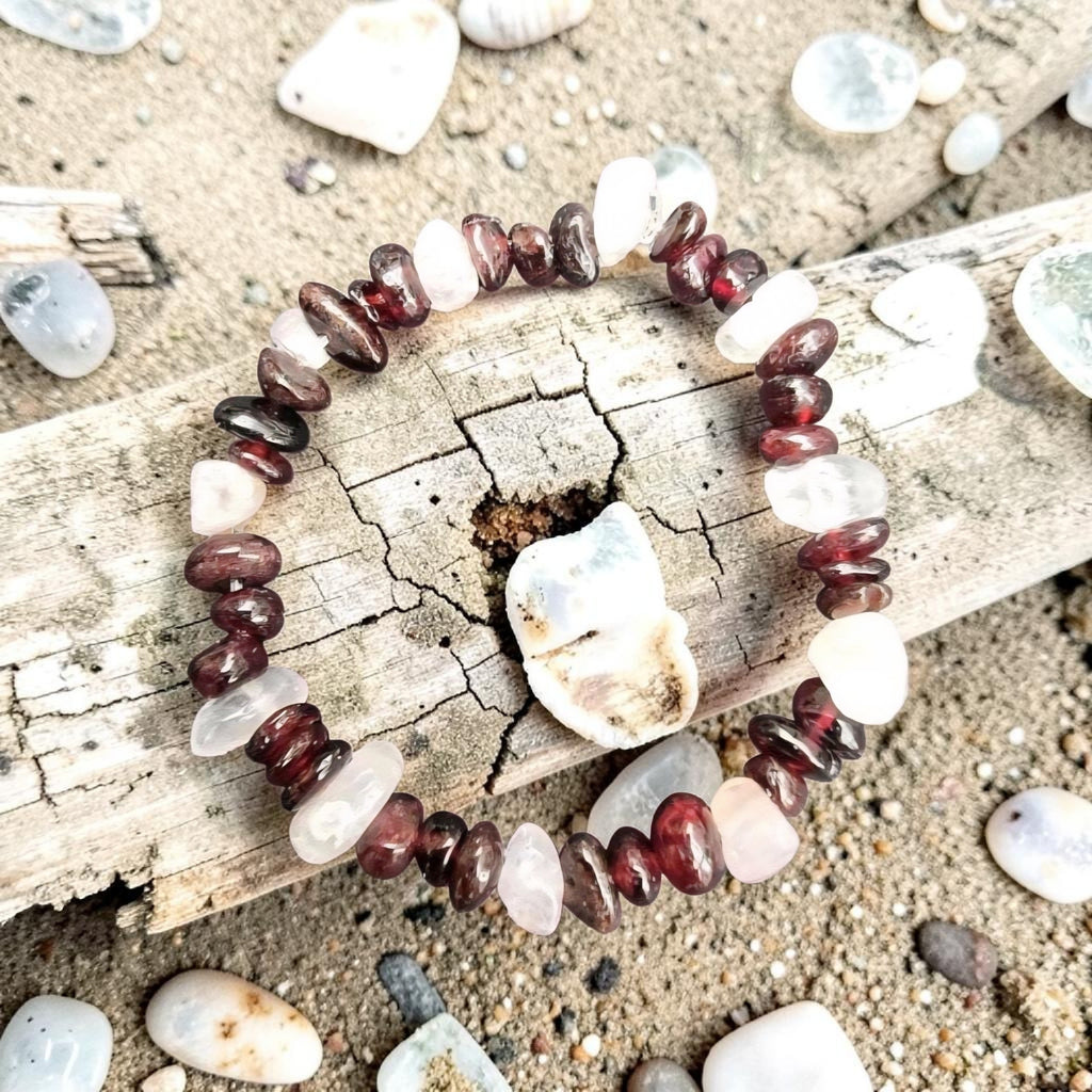 Passion & Heart Healing Crystal Bracelet - Garnet & Rose Quartz - Love, Strength & Emotional Healing Jewellery