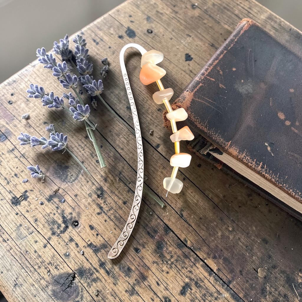 Moonstone Crystal Bookmark - June Birthstone Gift - Handmade Bookmark - Feminine Energy Crystal - Book Lover Gift
