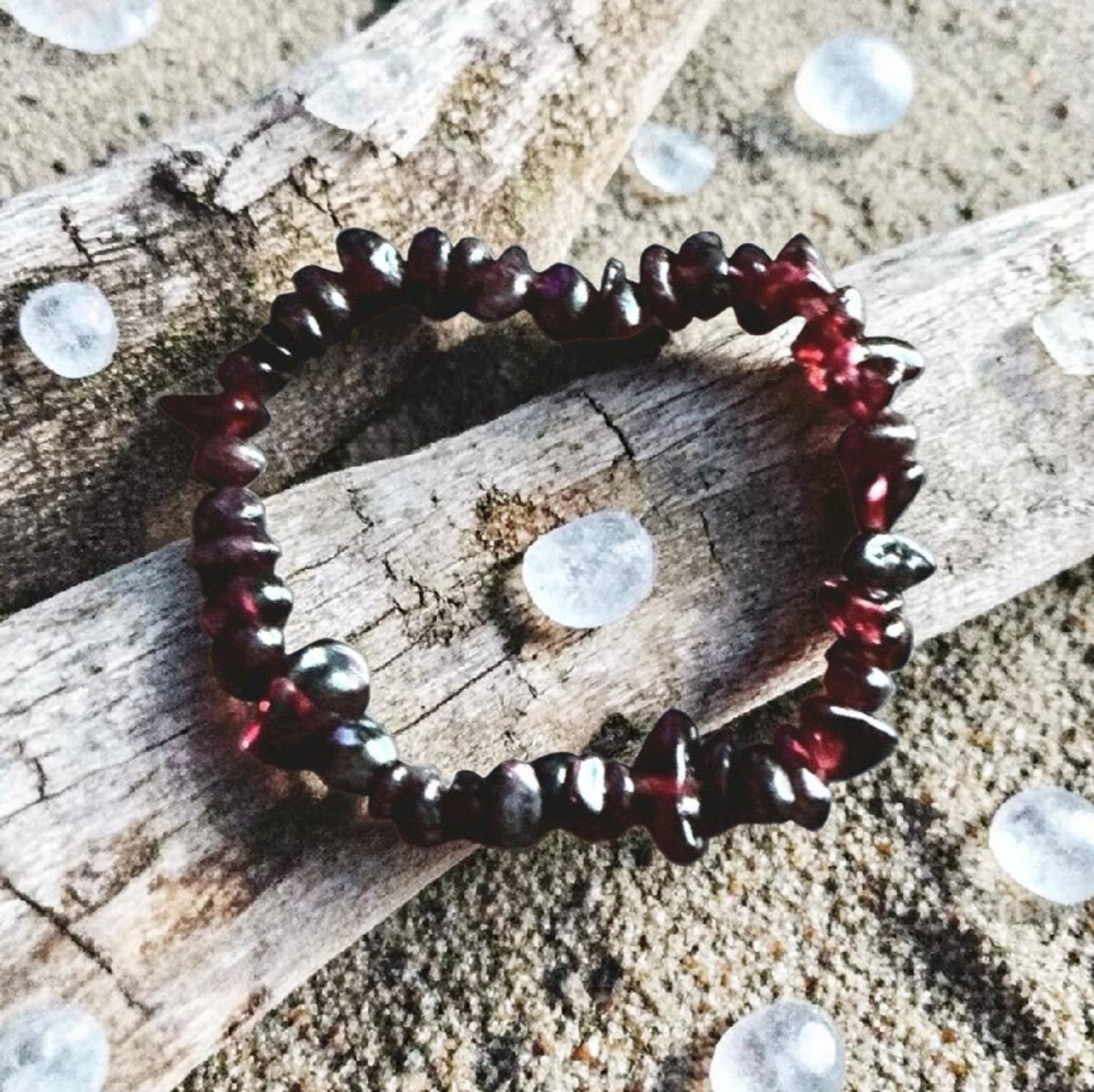 Natural Garnet Chip Bracelet - January Birthstone Bracelet - Passion, Strength & Protection Crystal Jewellery