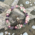 Floral Amethyst Bracelet | Pink Pearl & Ceramic Beads | Handmade