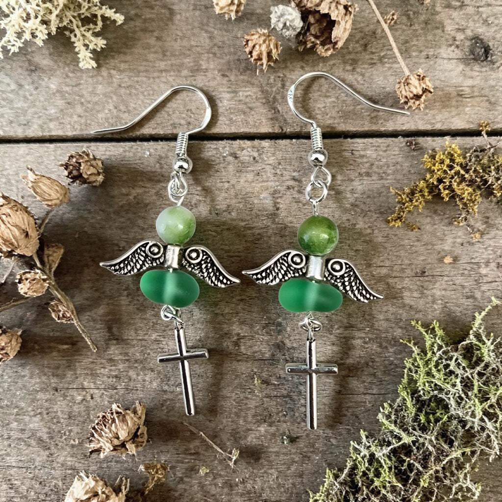Archangel Earrings Archangel Michael & Archangel Raphael Crystal Earrings - Angel Wing Cross Earrings - Spiritual Jewellery - Healing Gift