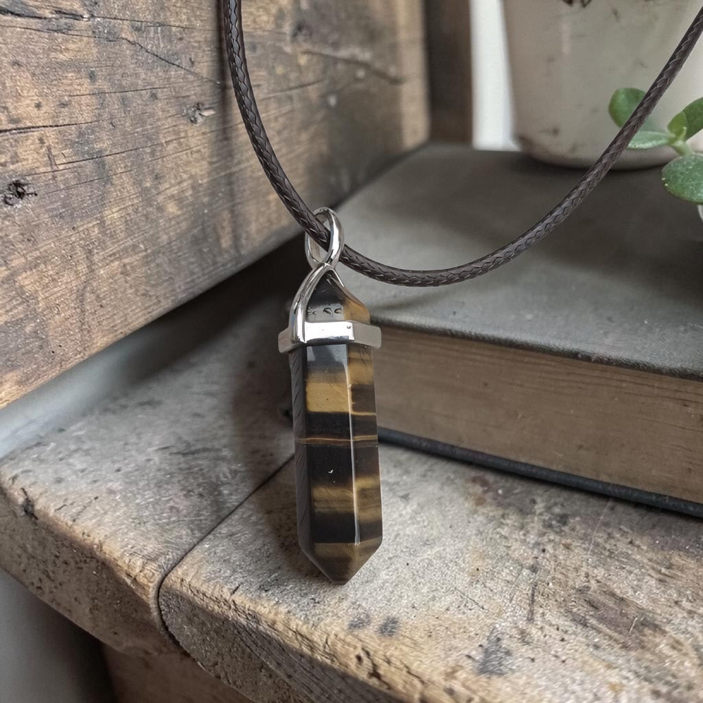 Tigers Eye Crystal Point Necklace - Protection & Confidence Pendant