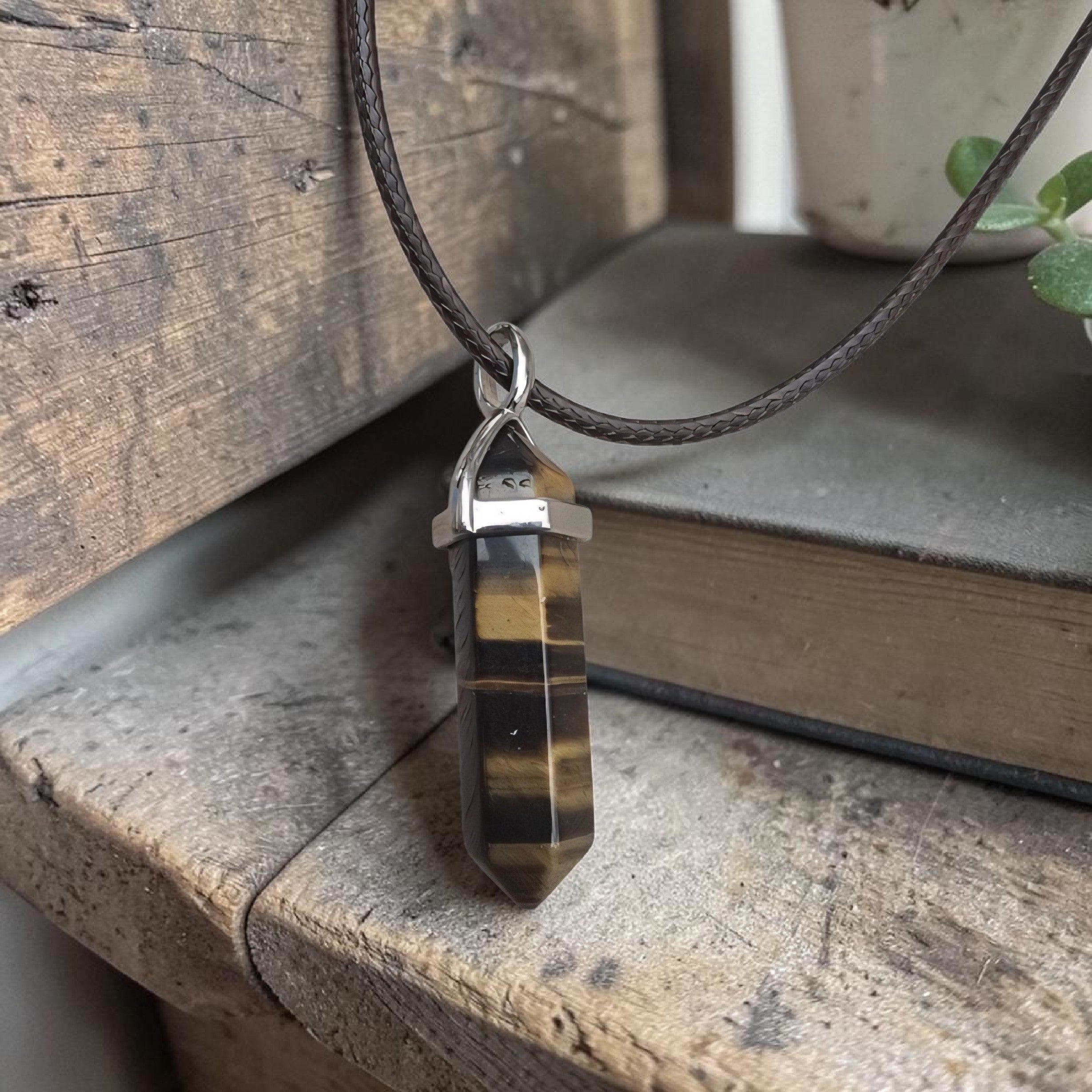 Tigers Eye Crystal Point Necklace - Protection & Confidence Pendant