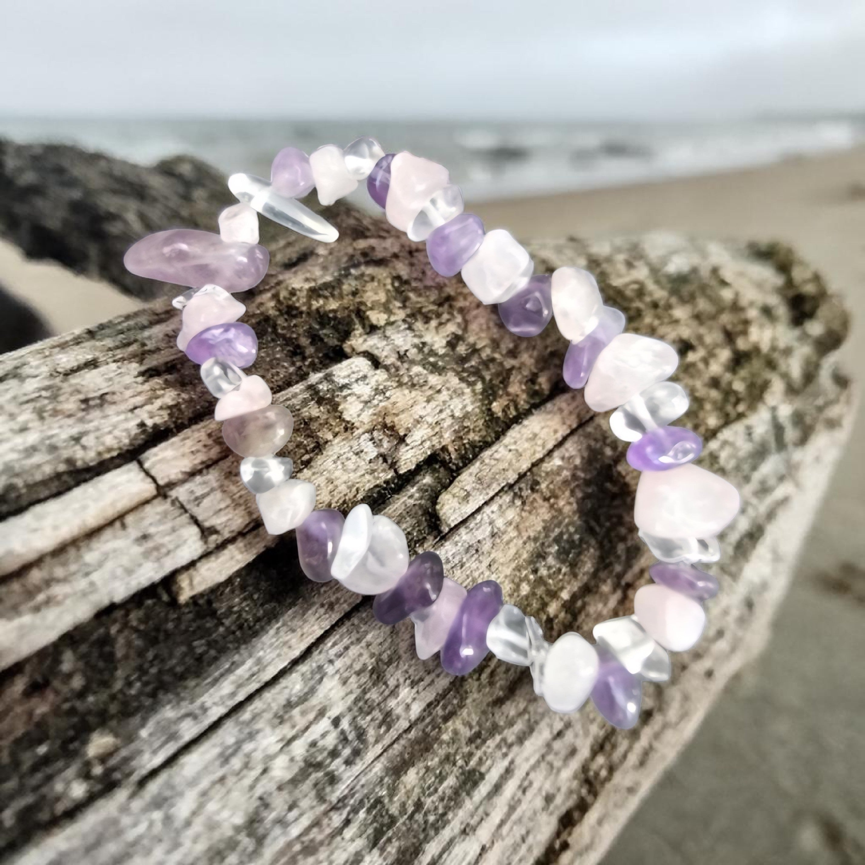 Trinity of Love Crystal Bracelet - Rose Quartz, Amethyst & Clear Quartz - Self Love & Healing Jewellery