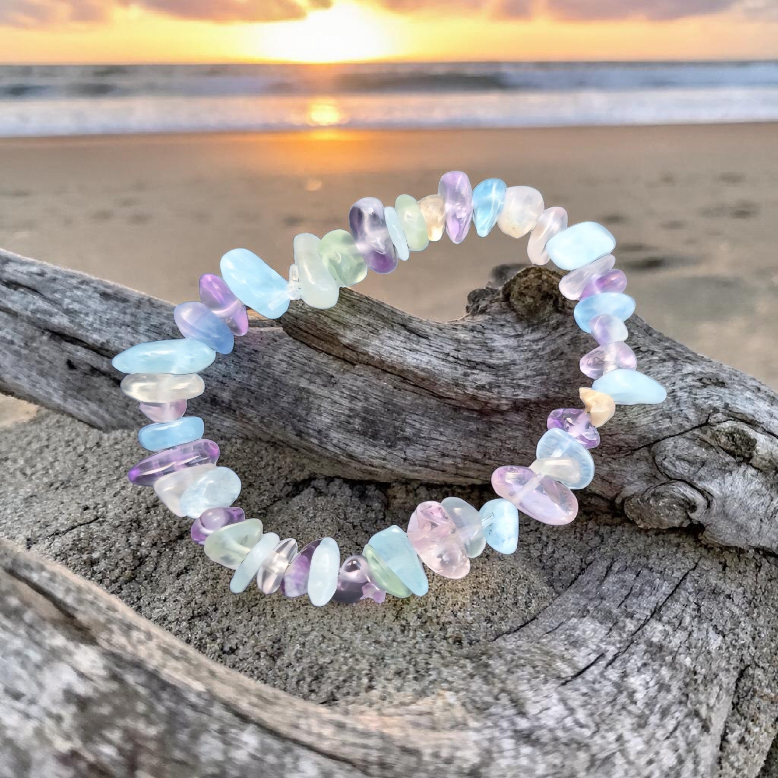 Ocean Calm Crystal Bracelet - Aquamarine, Amazonite & Fluorite - Soothing Energy Jewellery - Handmade Coastal Bracelet